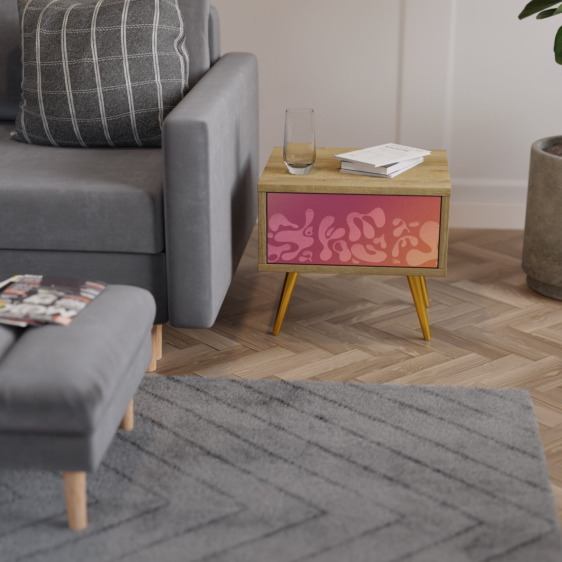 Table de chevet IRREGULAR PINK effet chêne