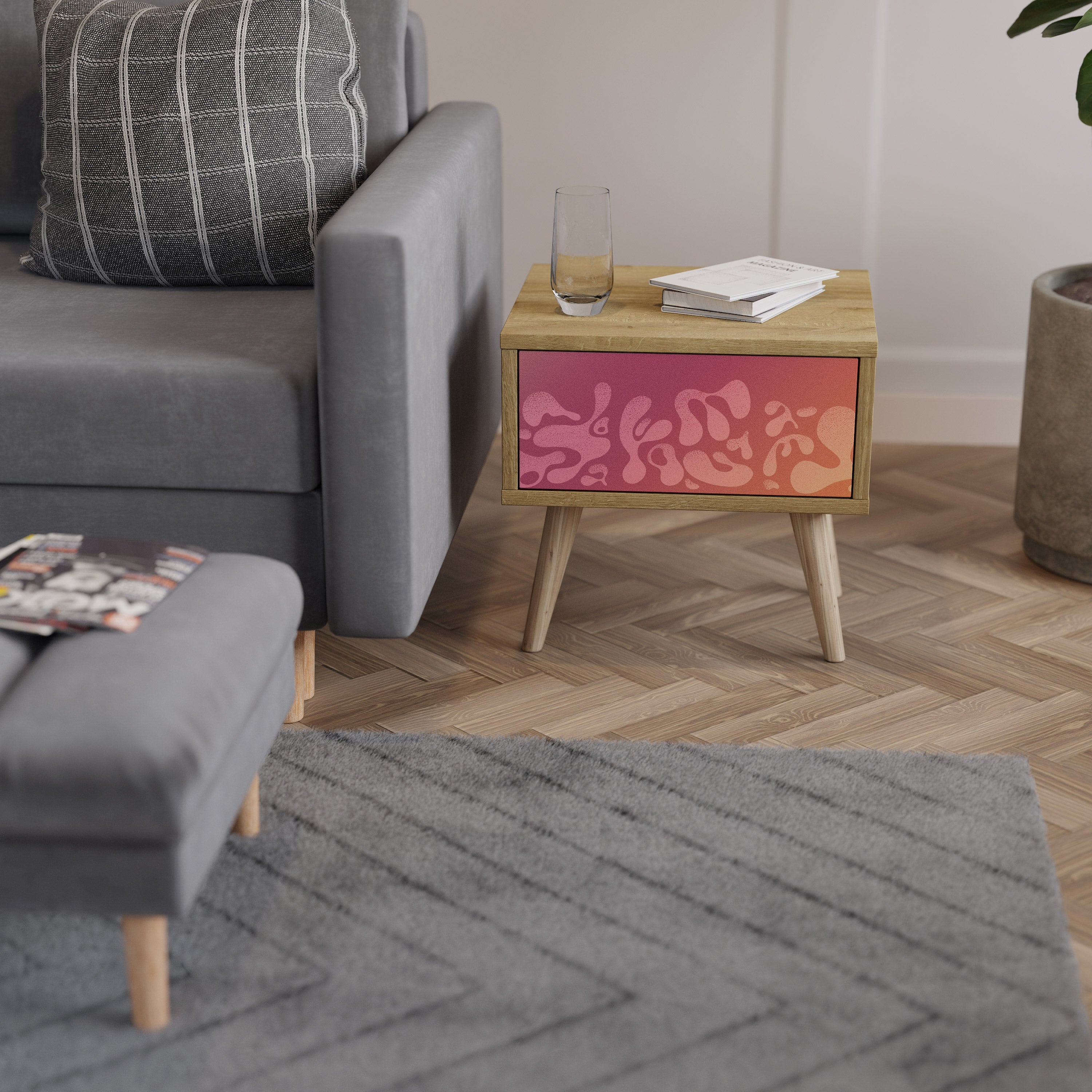 Table de chevet IRREGULAR PINK effet chêne