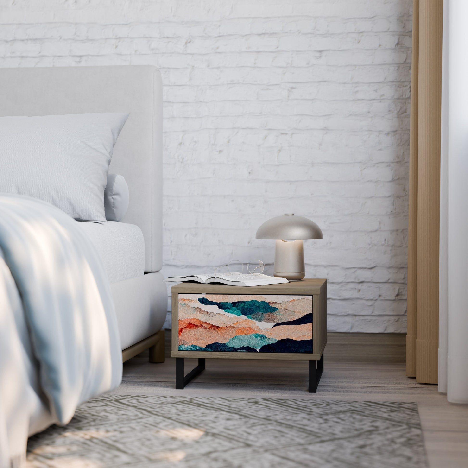 ABSTRACT LANDSCAPE Nightstand in Oak Effect