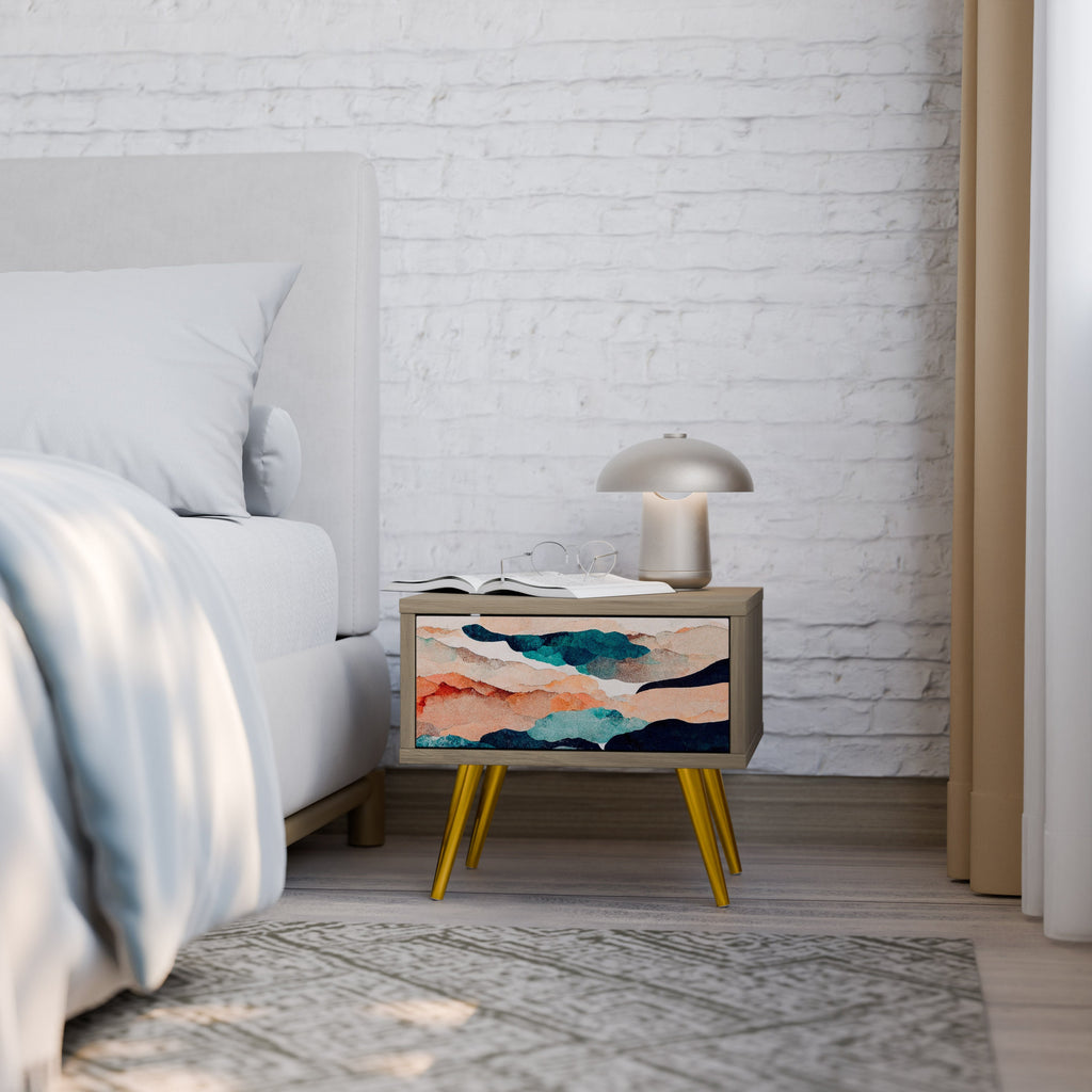 ABSTRACT LANDSCAPE Nightstand in Oak Effect