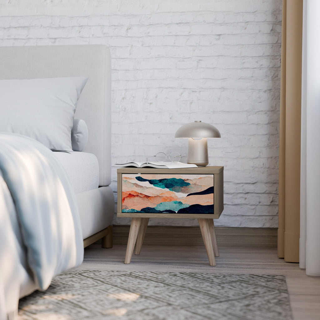 ABSTRACT LANDSCAPE Nightstand in Oak Effect