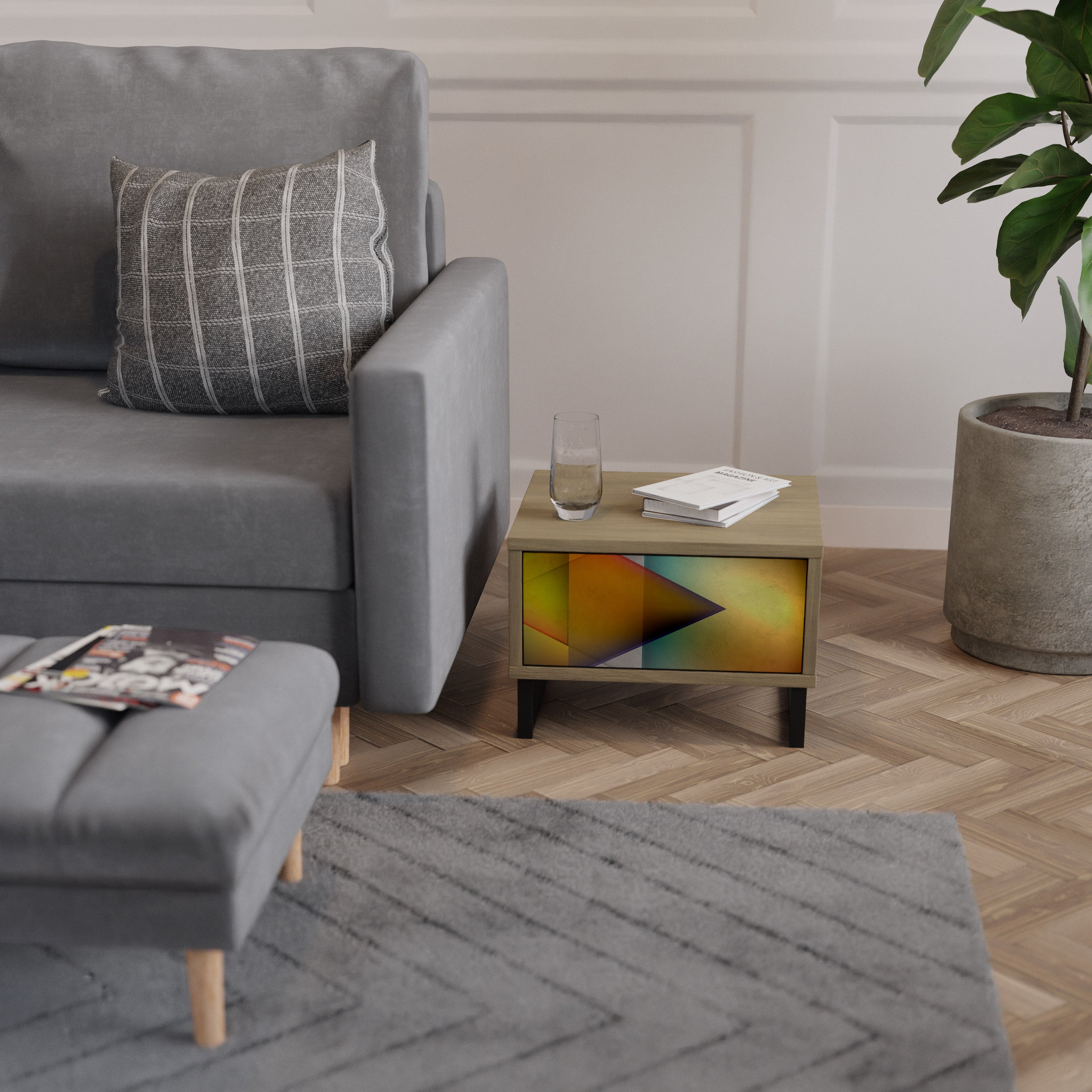 PIERCING SHARPNESS Nightstand in Oak Effect