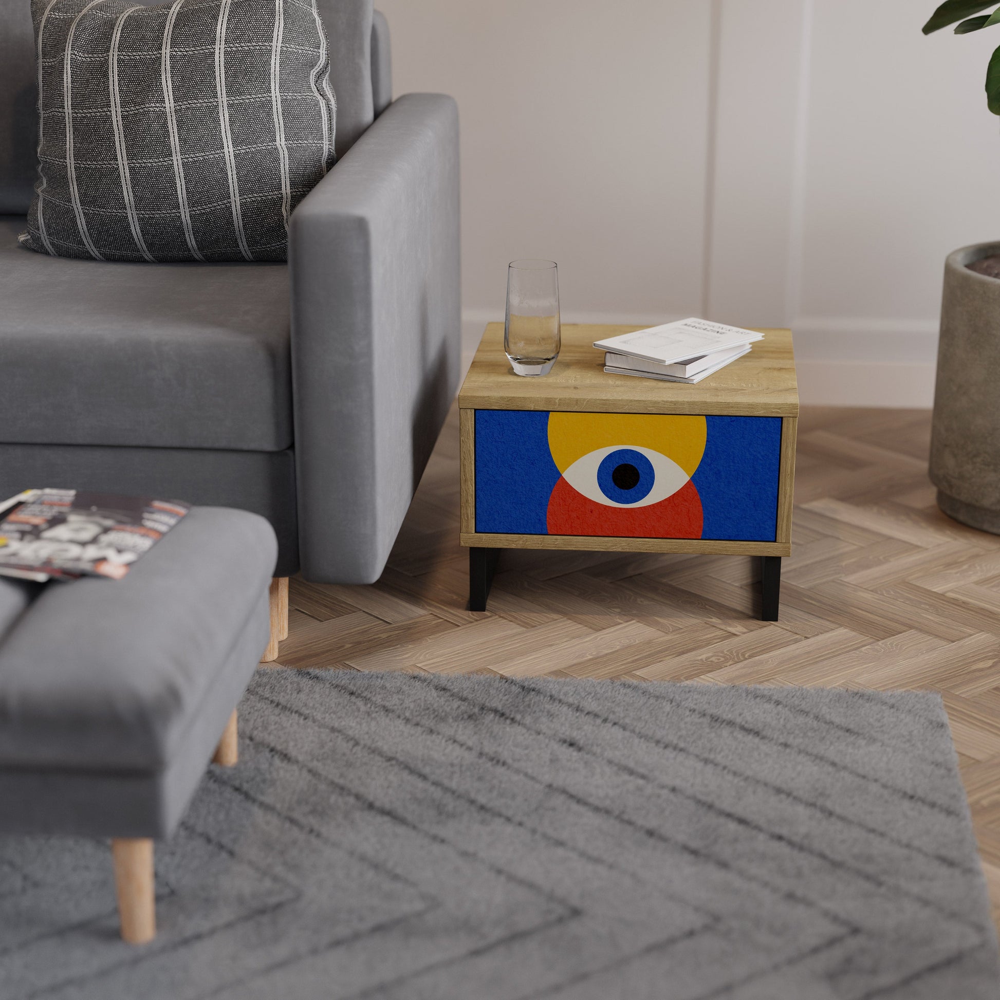 Table de chevet GEOMETRIC EYES effet chêne