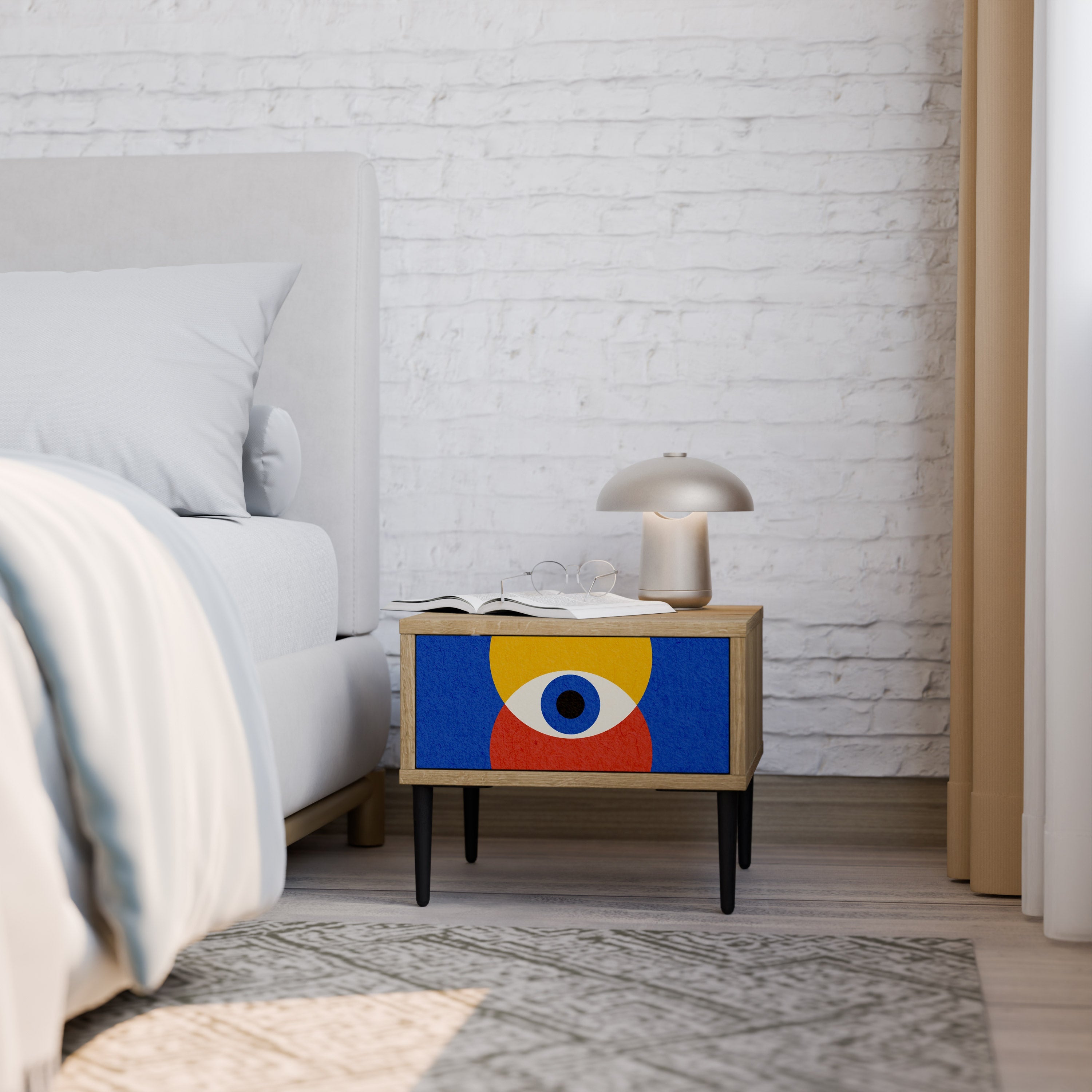 GEOMETRIC EYES Nightstand in Oak Effect