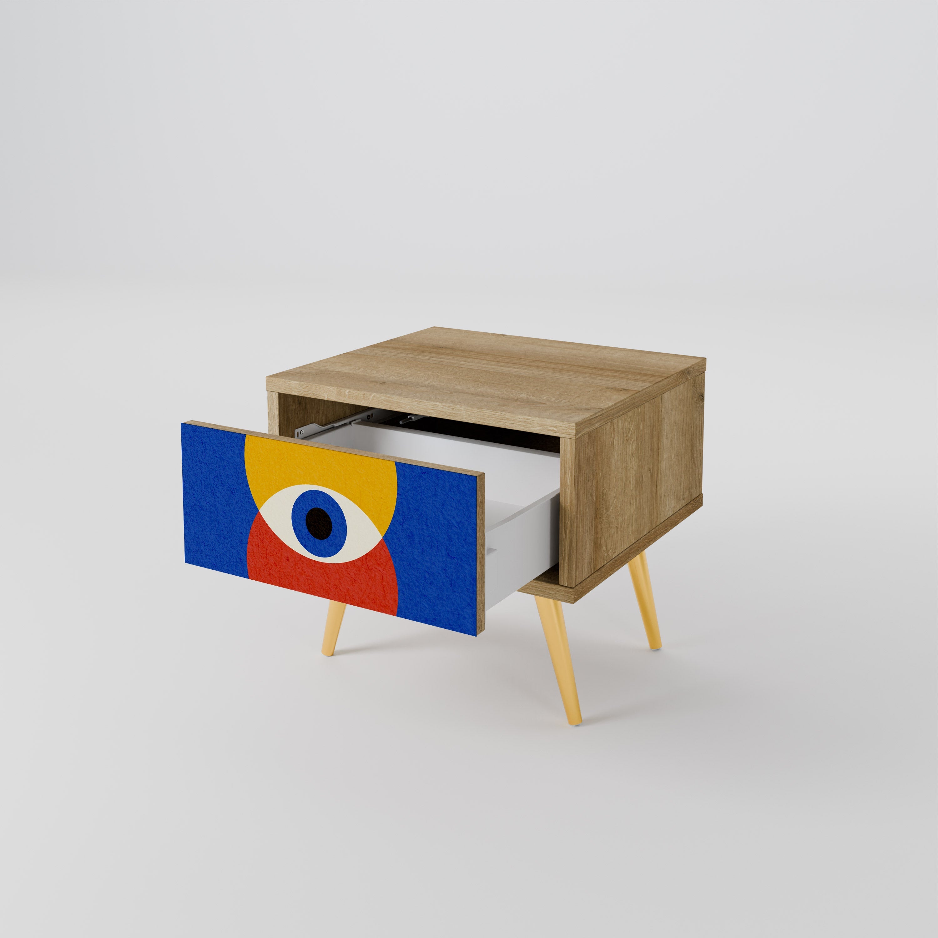GEOMETRIC EYES Nightstand in Oak Effect
