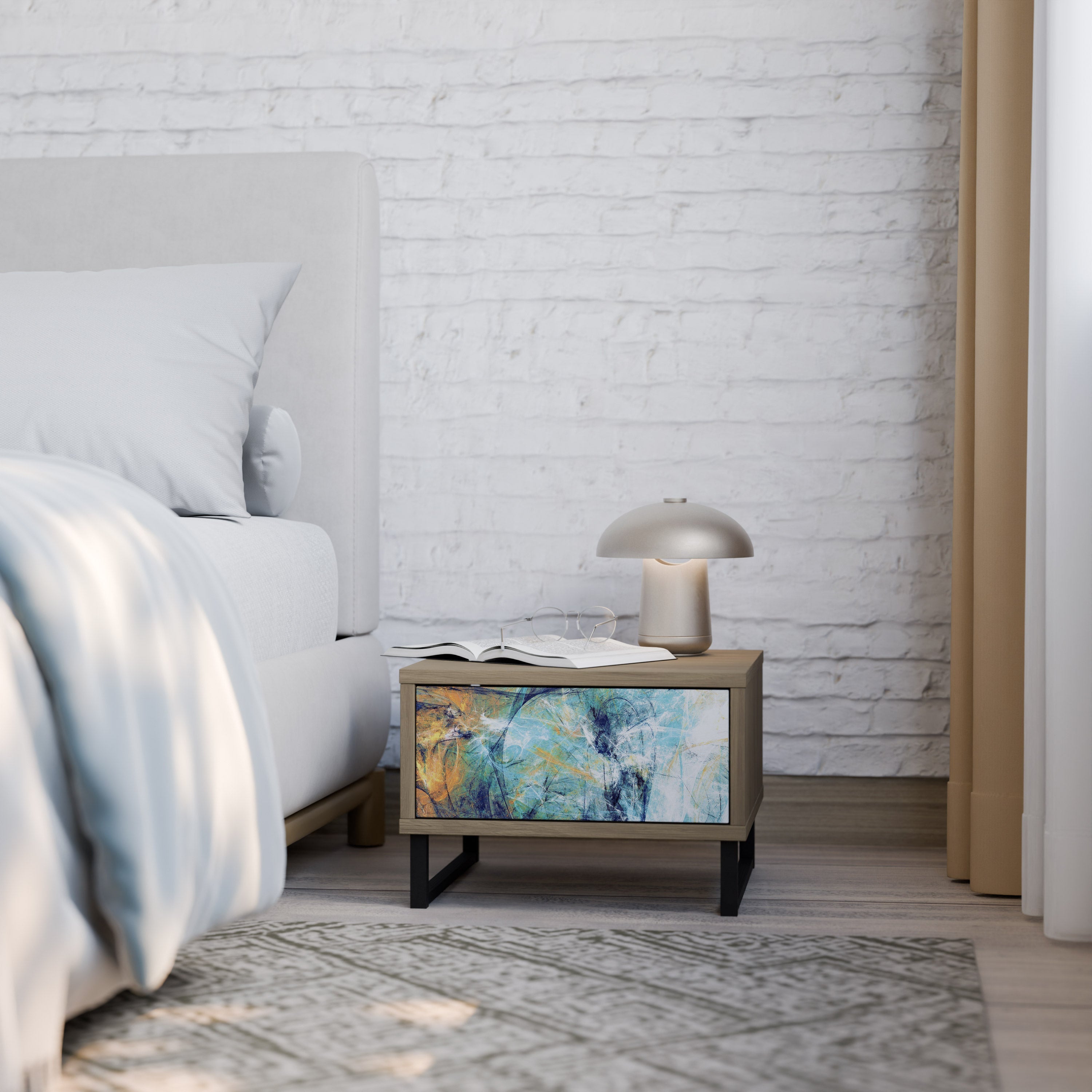 ABSTRACT THOUGHTS Nightstand in Oak Effect