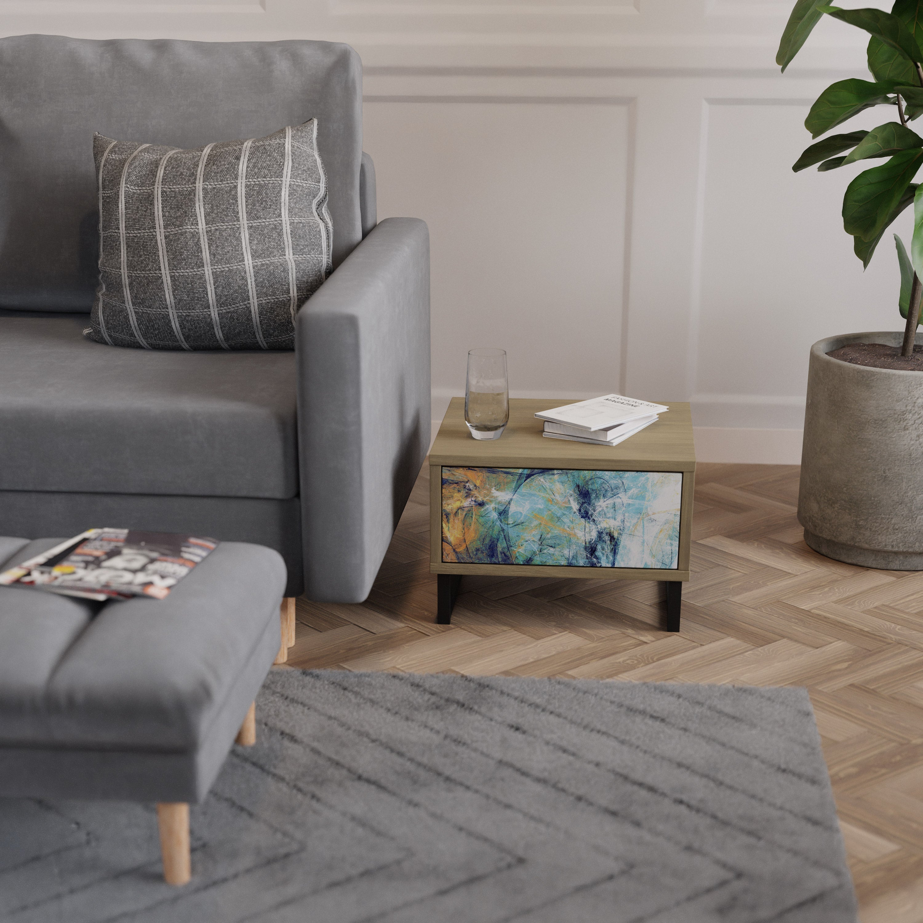 ABSTRACT THOUGHTS Nightstand in Oak Effect