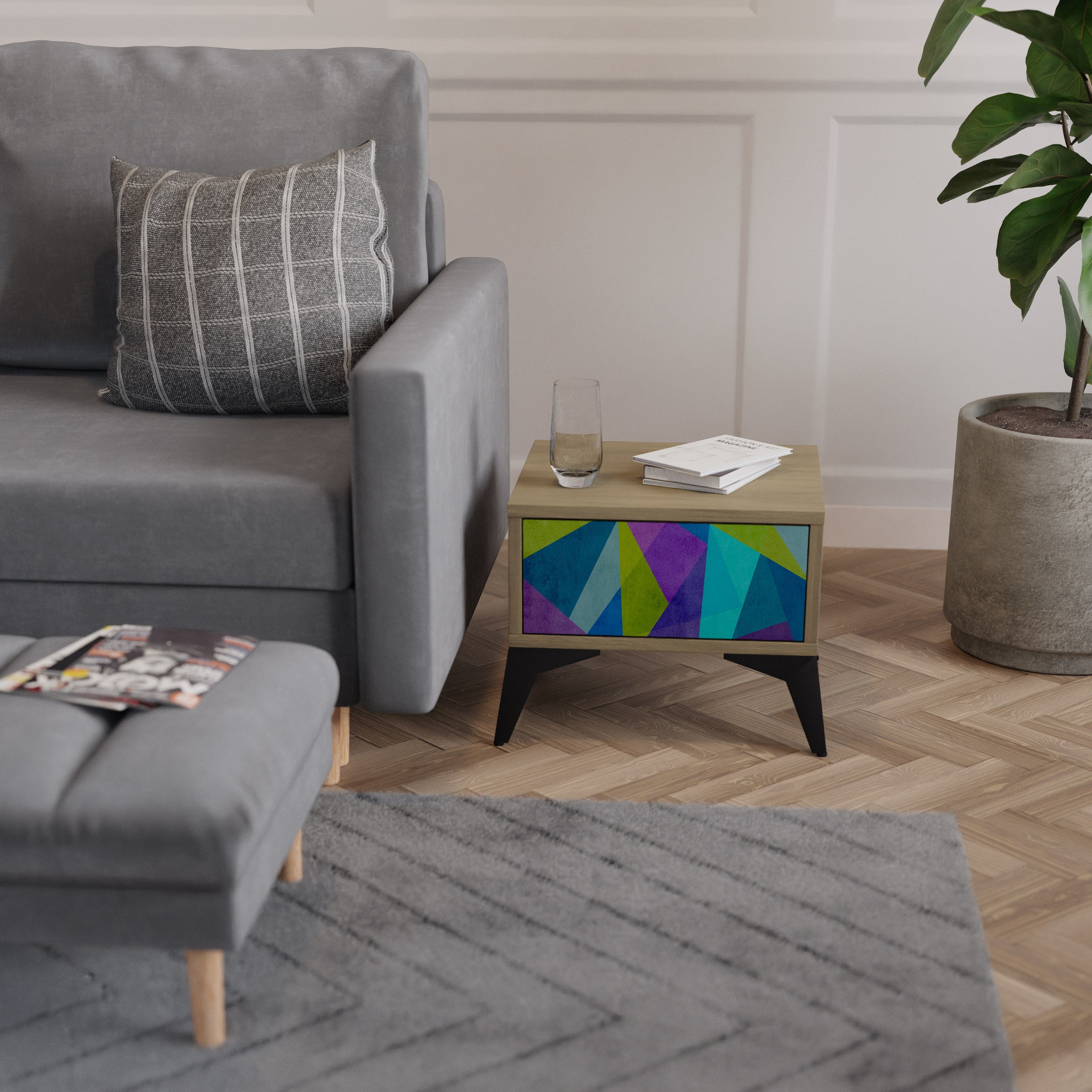 COLD SHOWCASE Nightstand in Oak Effect