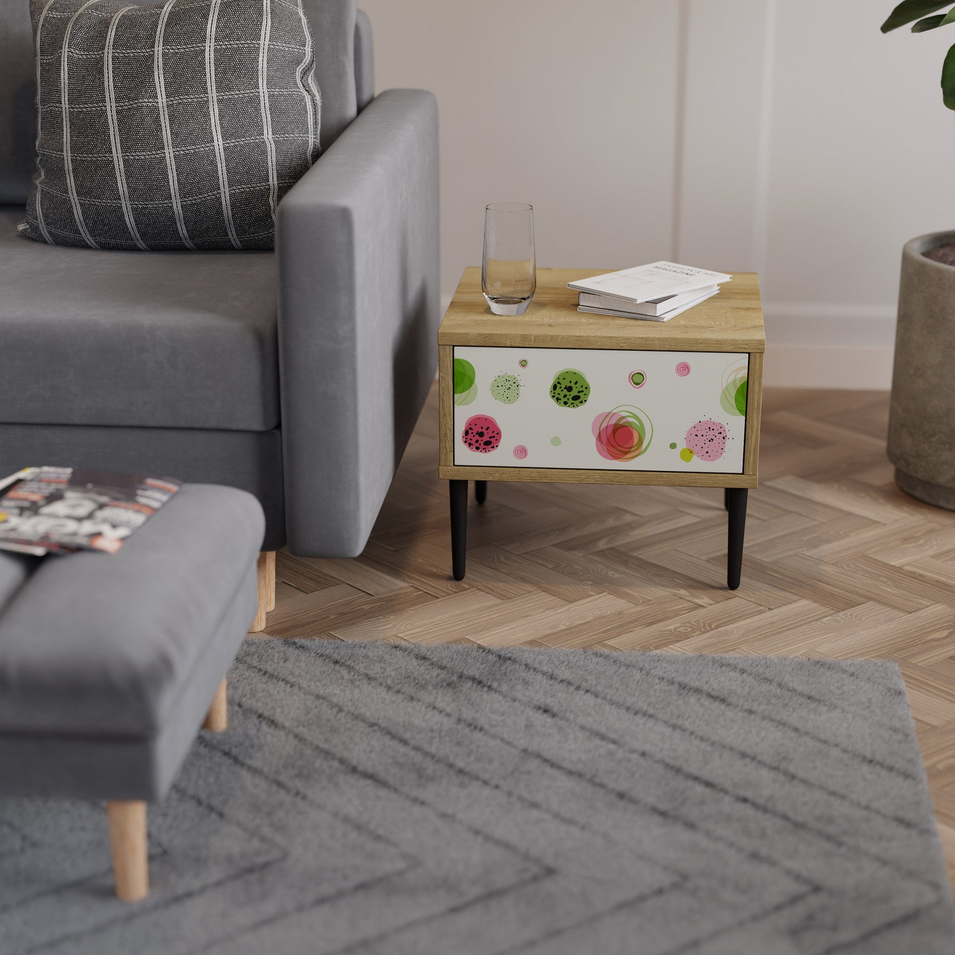 COLORFUL COSMOS Nightstand in Oak Effect
