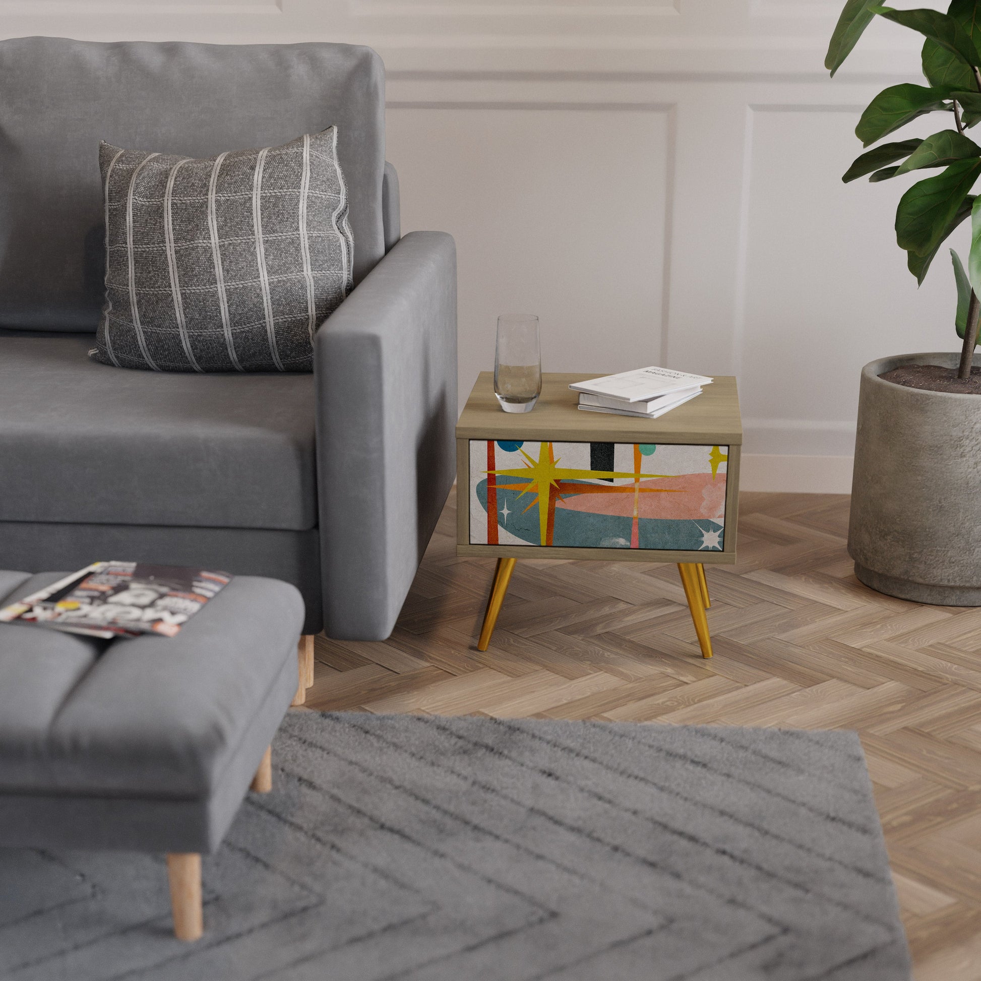 INTERSTELLAR VIBES Nightstand in Oak Effect