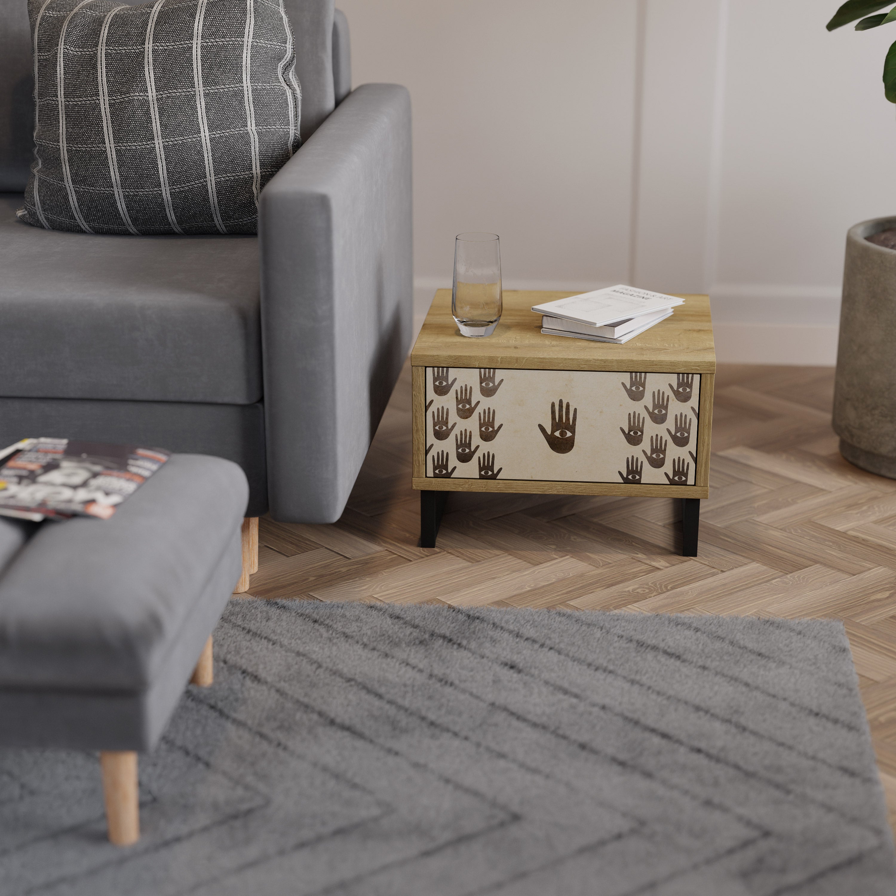 VOIR PLUS Table de chevet effet chêne