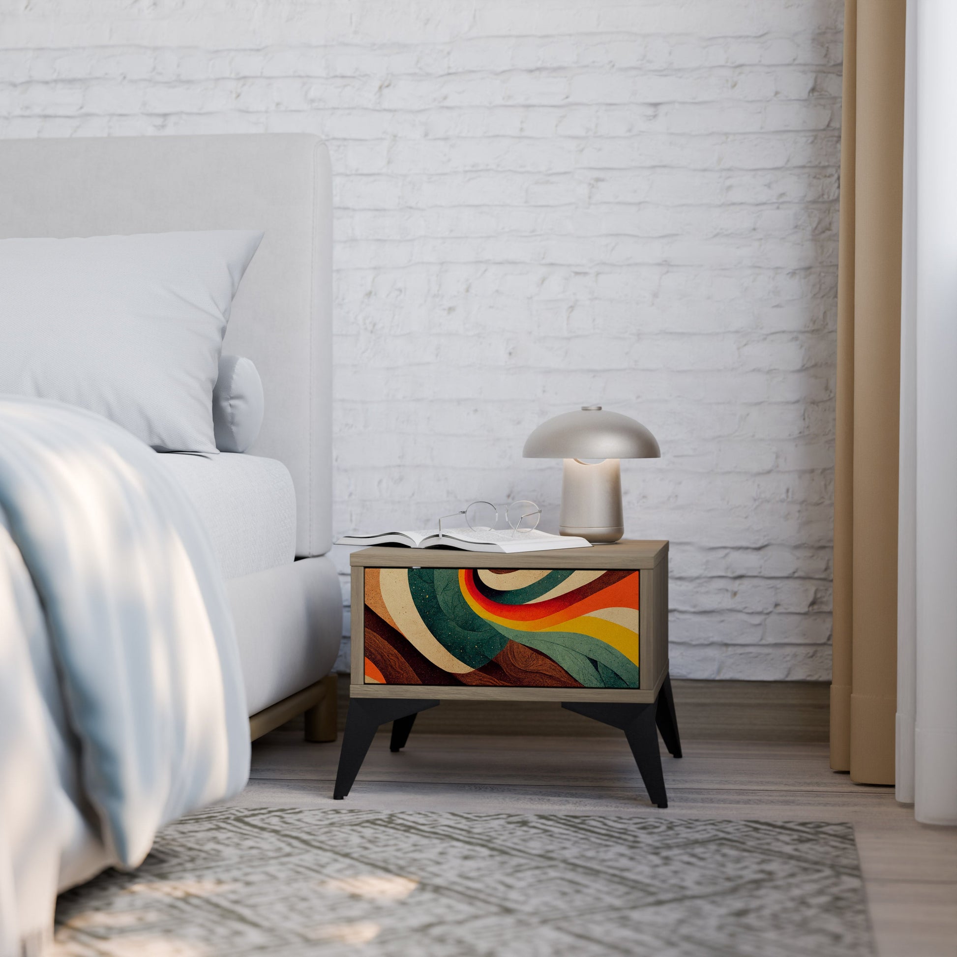 COLORFUL STRANDS Nightstand in Oak Effect