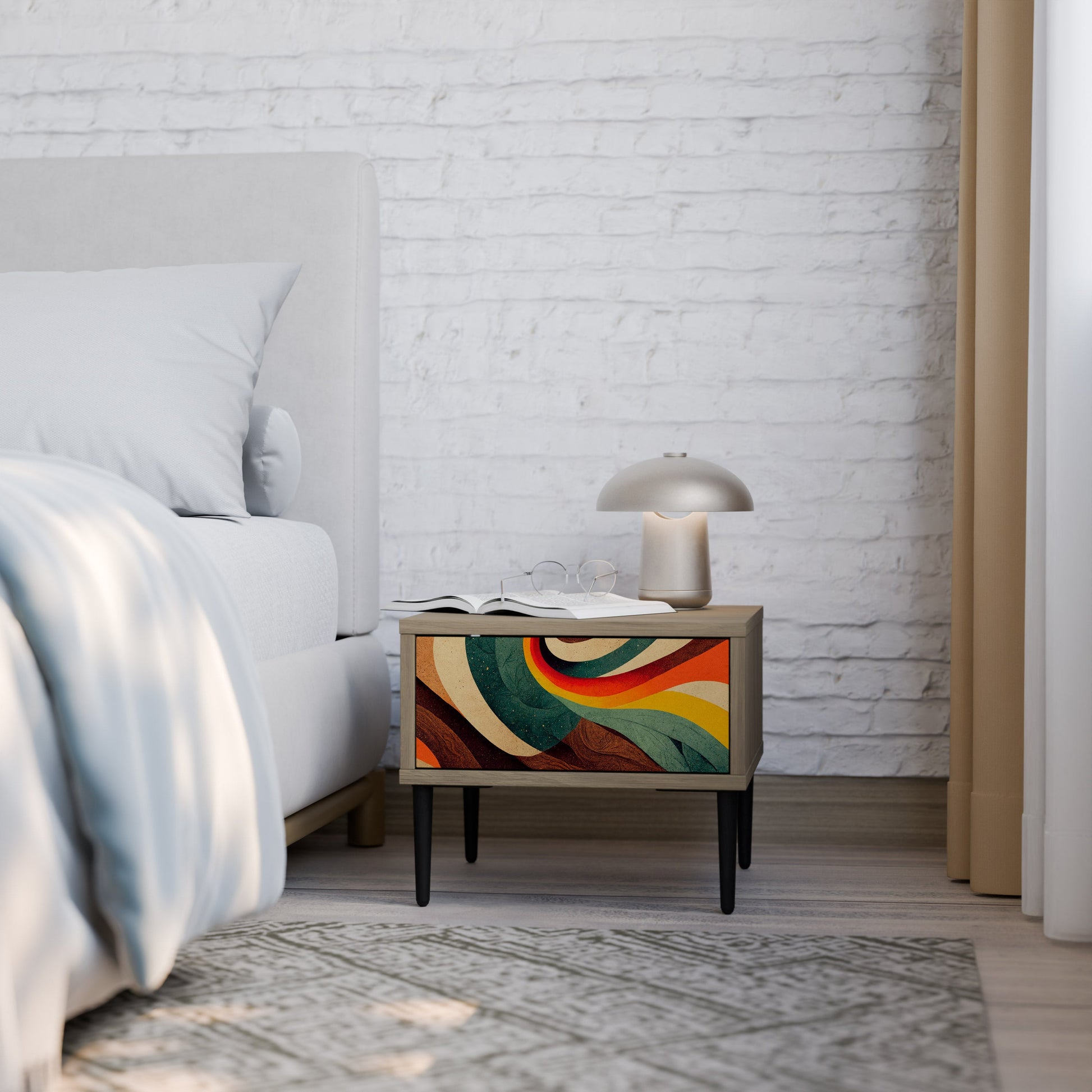 COLORFUL STRANDS Nightstand in Oak Effect
