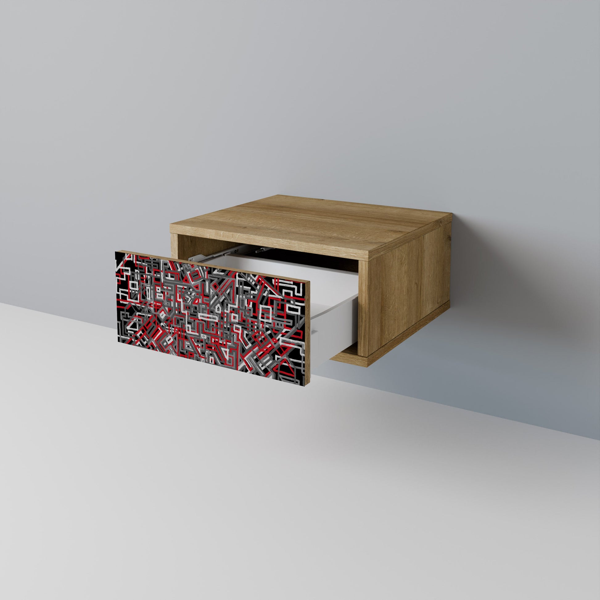 BROKEN LINES Nightstand in Oak Effect