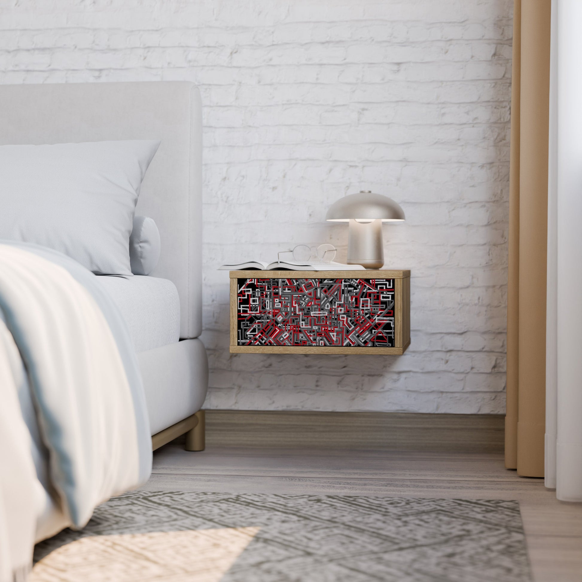 BROKEN LINES Nightstand in Oak Effect