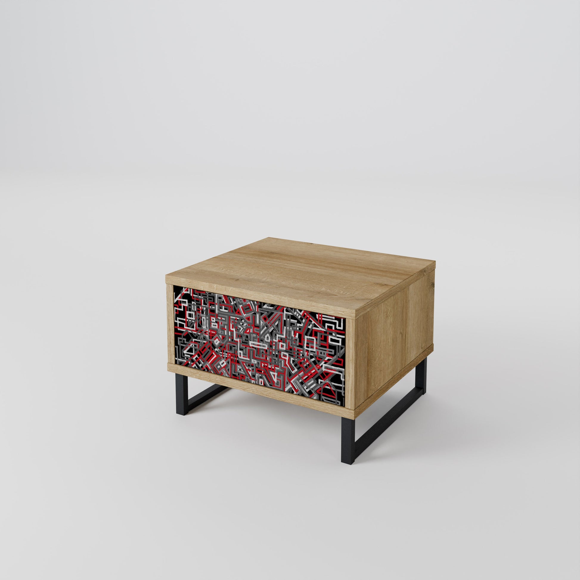 BROKEN LINES Nightstand in Oak Effect