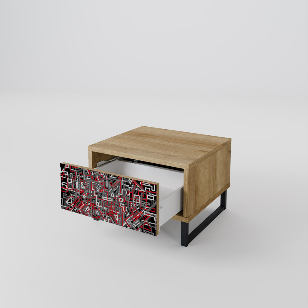 BROKEN LINES Nightstand in Oak Effect