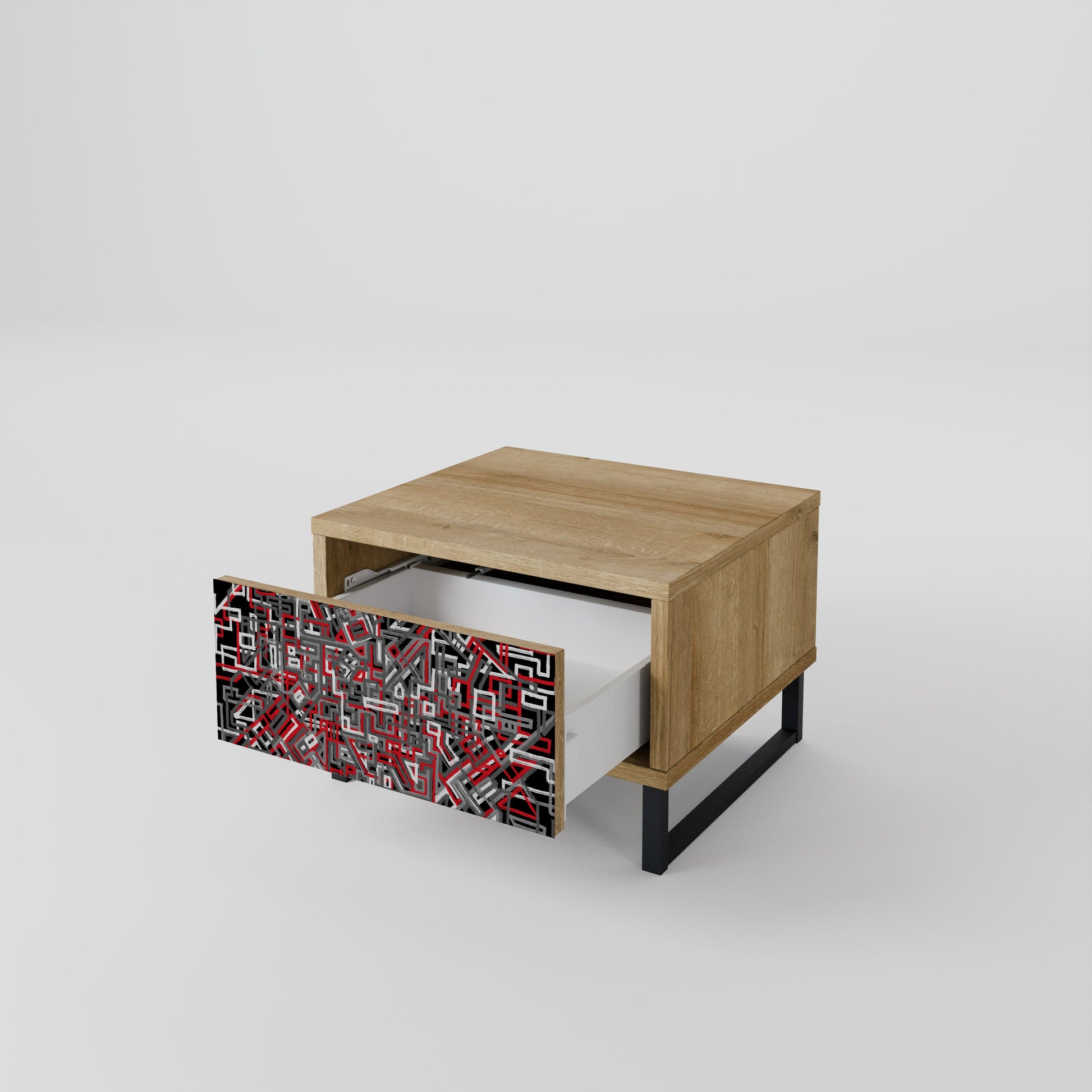 BROKEN LINES Nightstand in Oak Effect