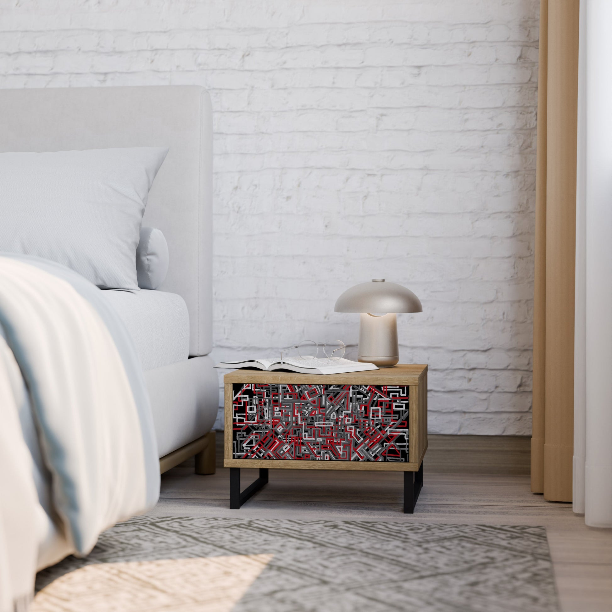 BROKEN LINES Nightstand in Oak Effect