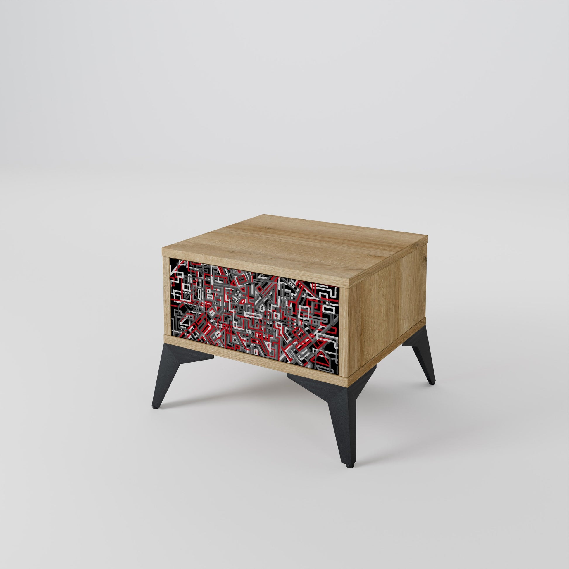 BROKEN LINES Nightstand in Oak Effect