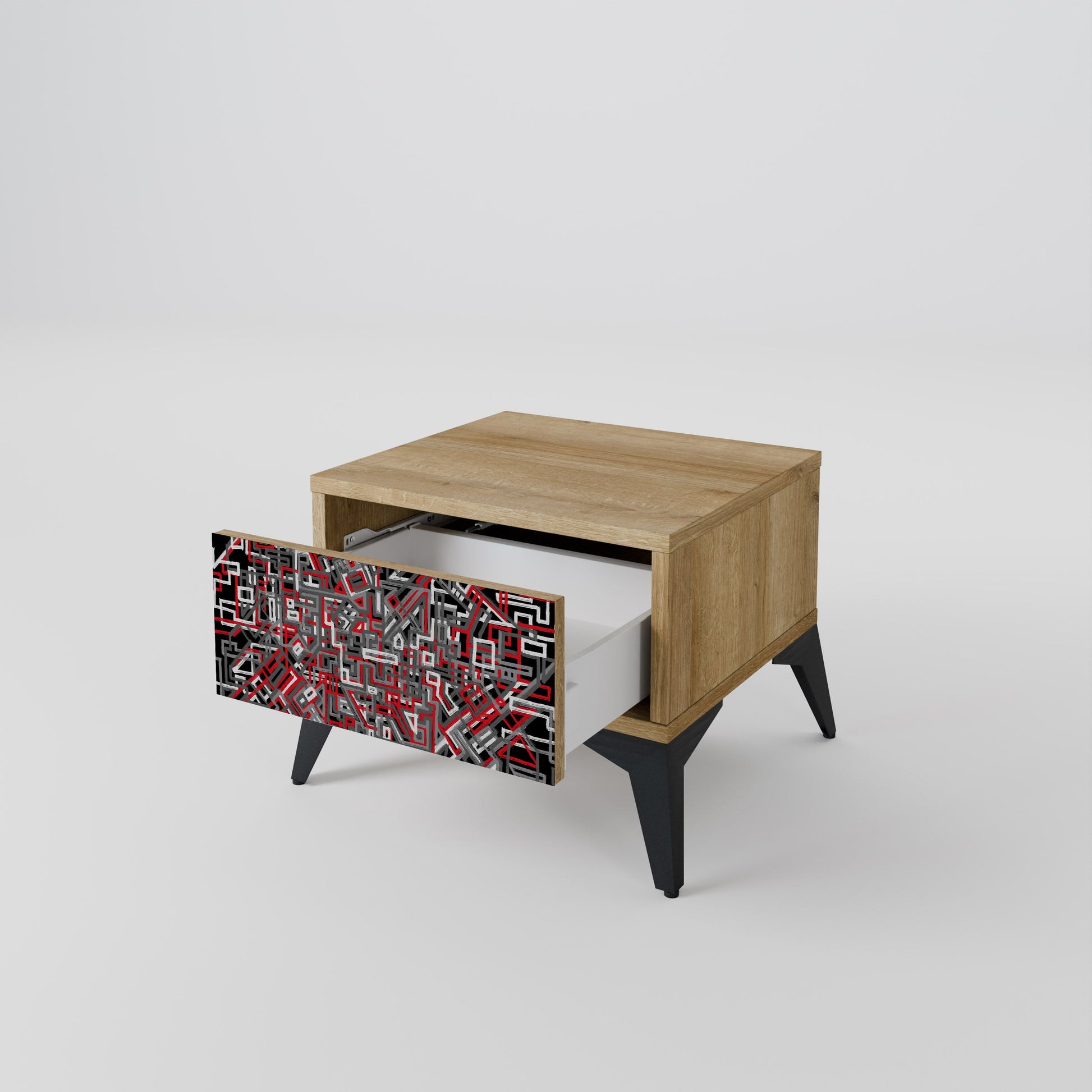 BROKEN LINES Nightstand in Oak Effect