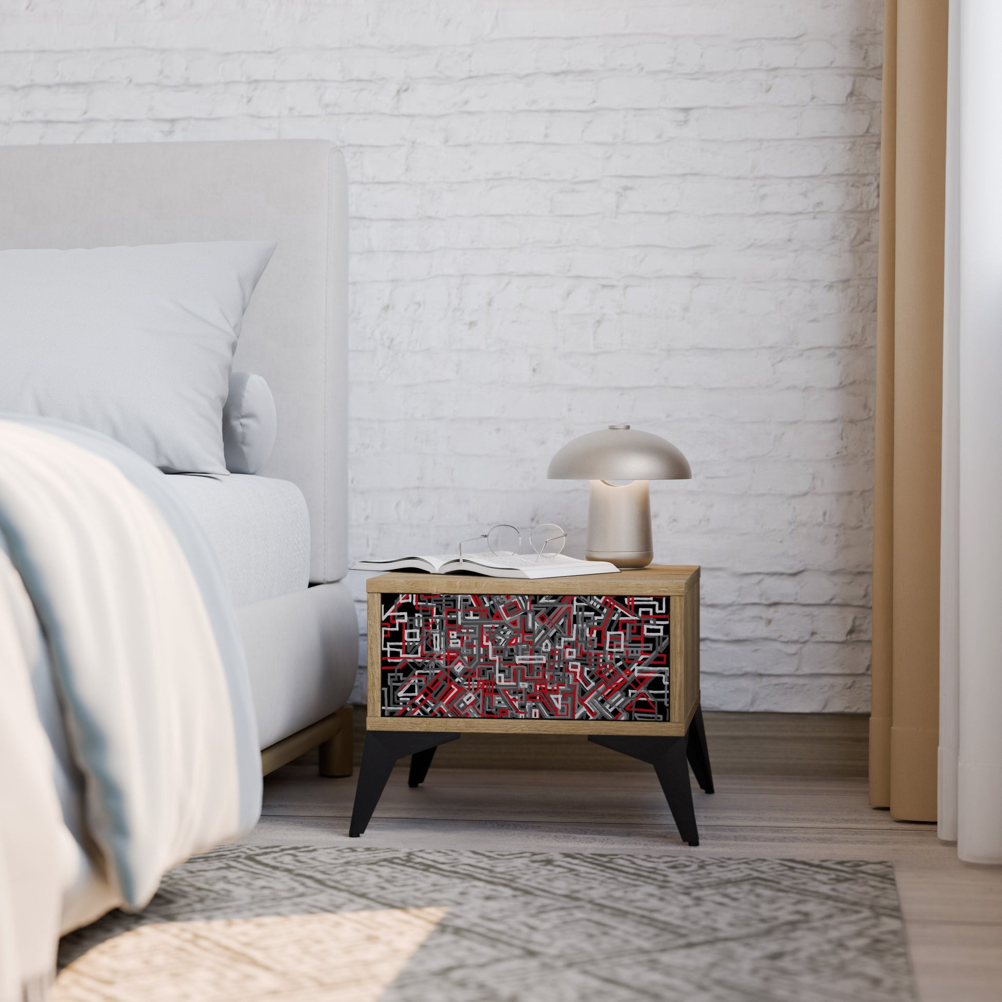 BROKEN LINES Nightstand in Oak Effect