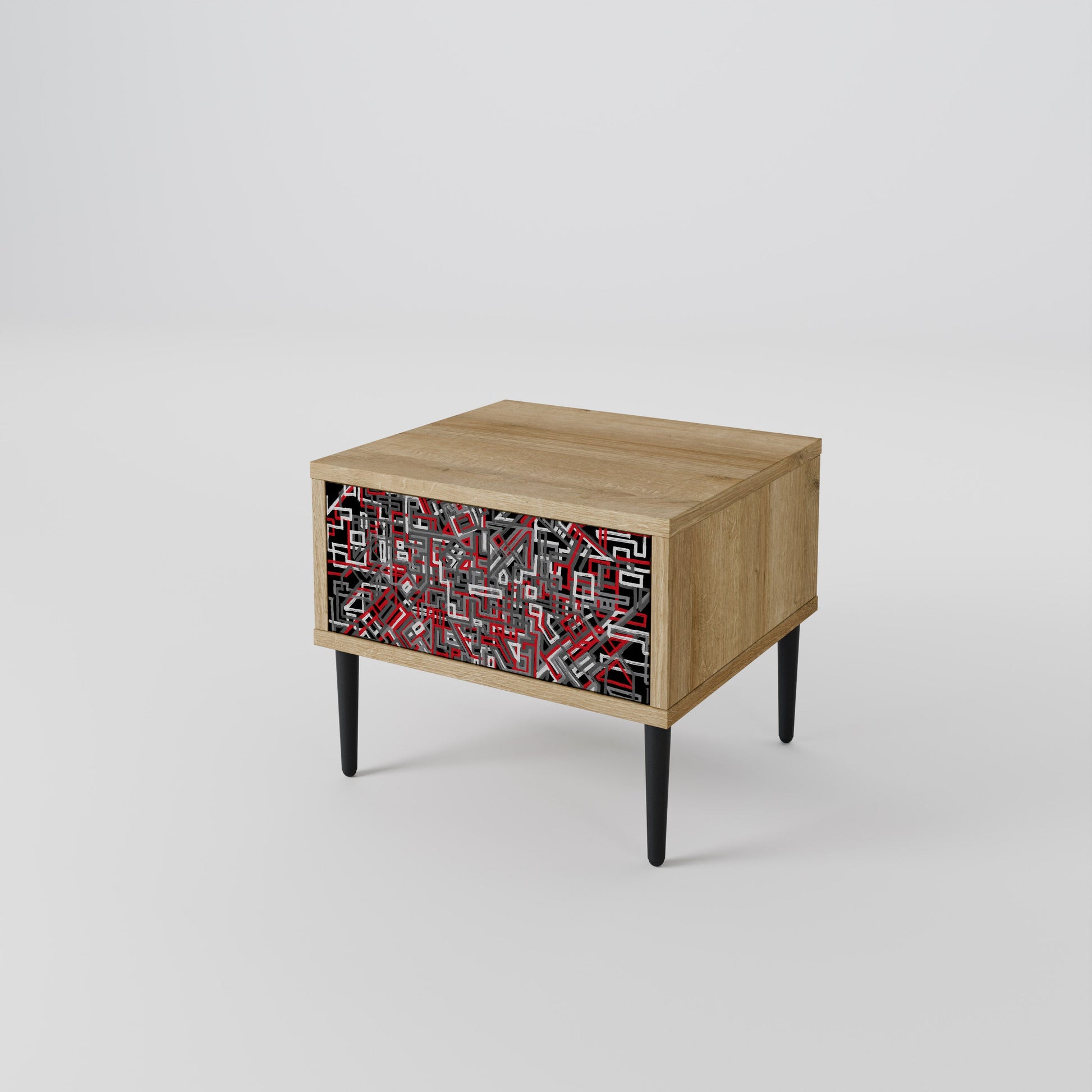 BROKEN LINES Nightstand in Oak Effect