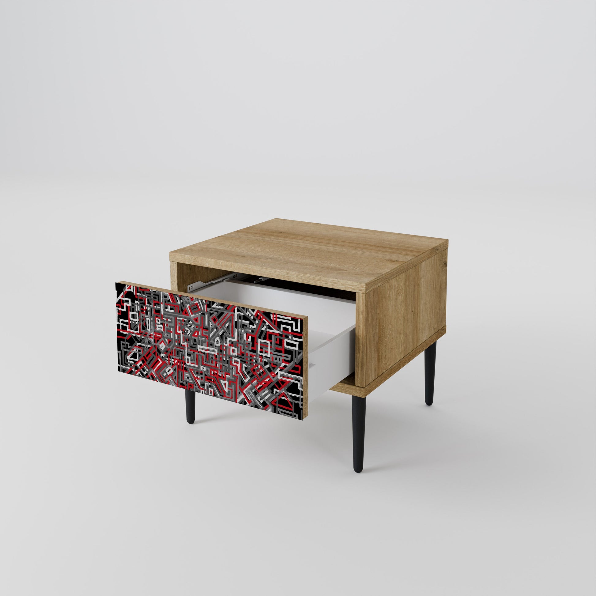 BROKEN LINES Nightstand in Oak Effect