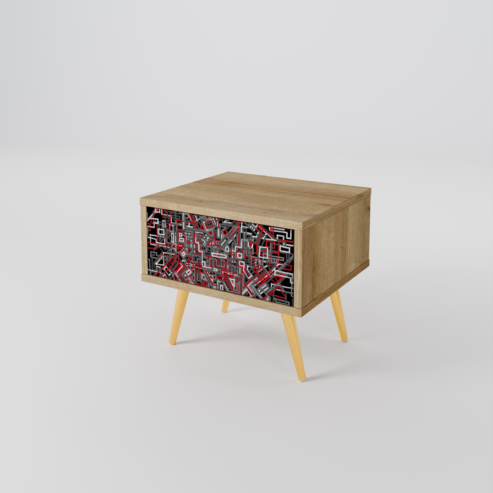 BROKEN LINES Nightstand in Oak Effect