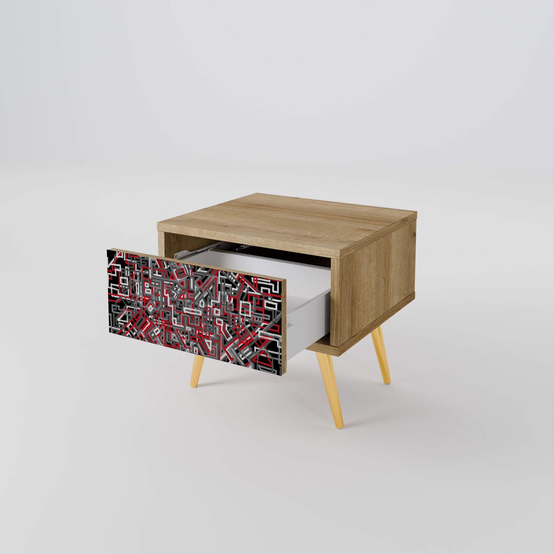 BROKEN LINES Nightstand in Oak Effect