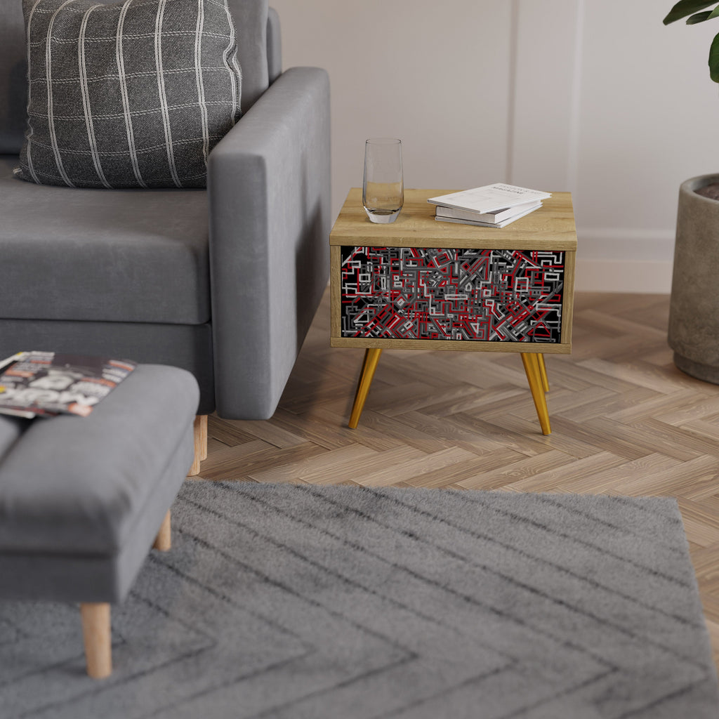 BROKEN LINES Nightstand in Oak Effect