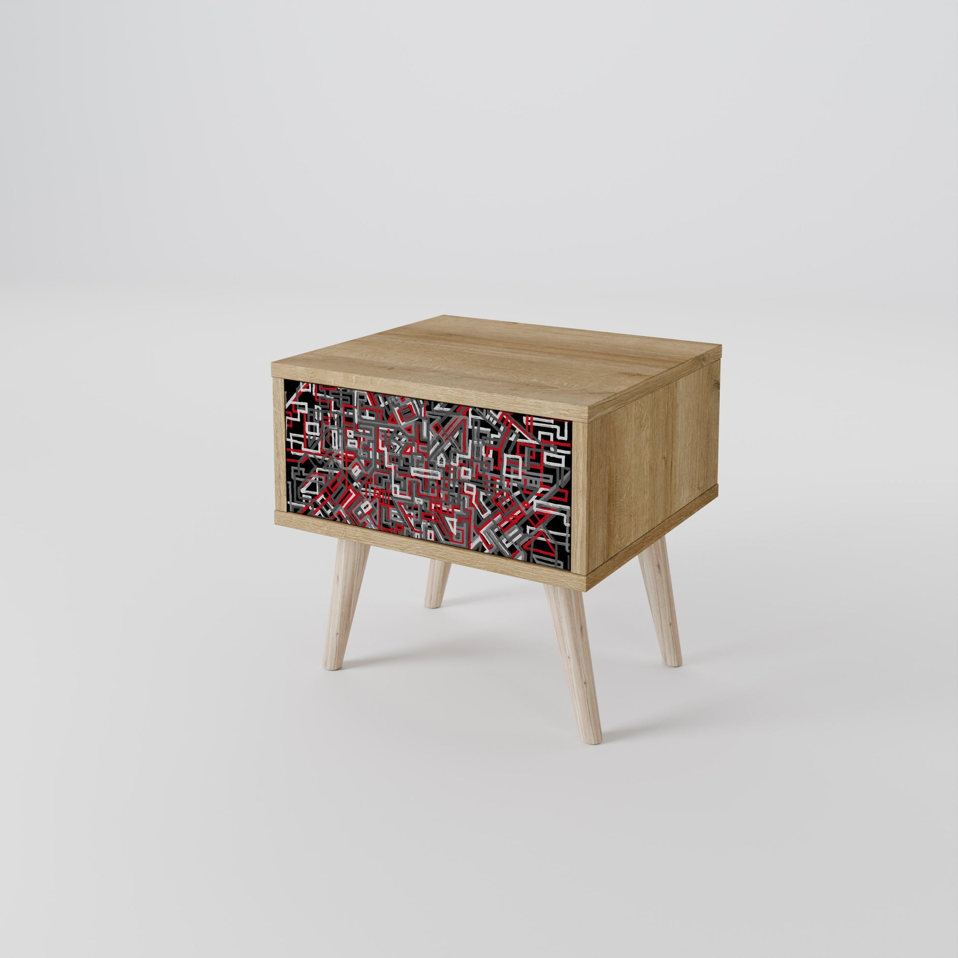BROKEN LINES Nightstand in Oak Effect