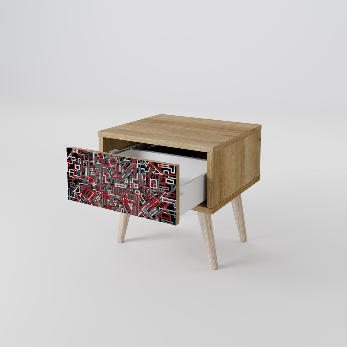 BROKEN LINES Nightstand in Oak Effect