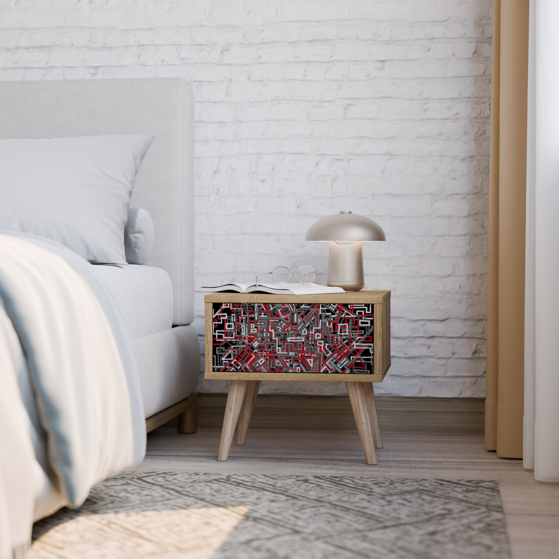 BROKEN LINES Nightstand in Oak Effect