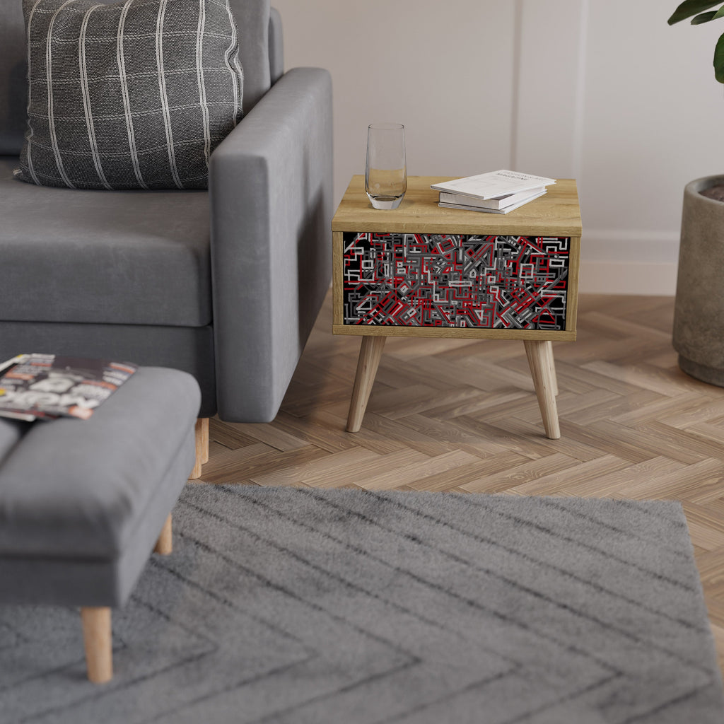 BROKEN LINES Nightstand in Oak Effect