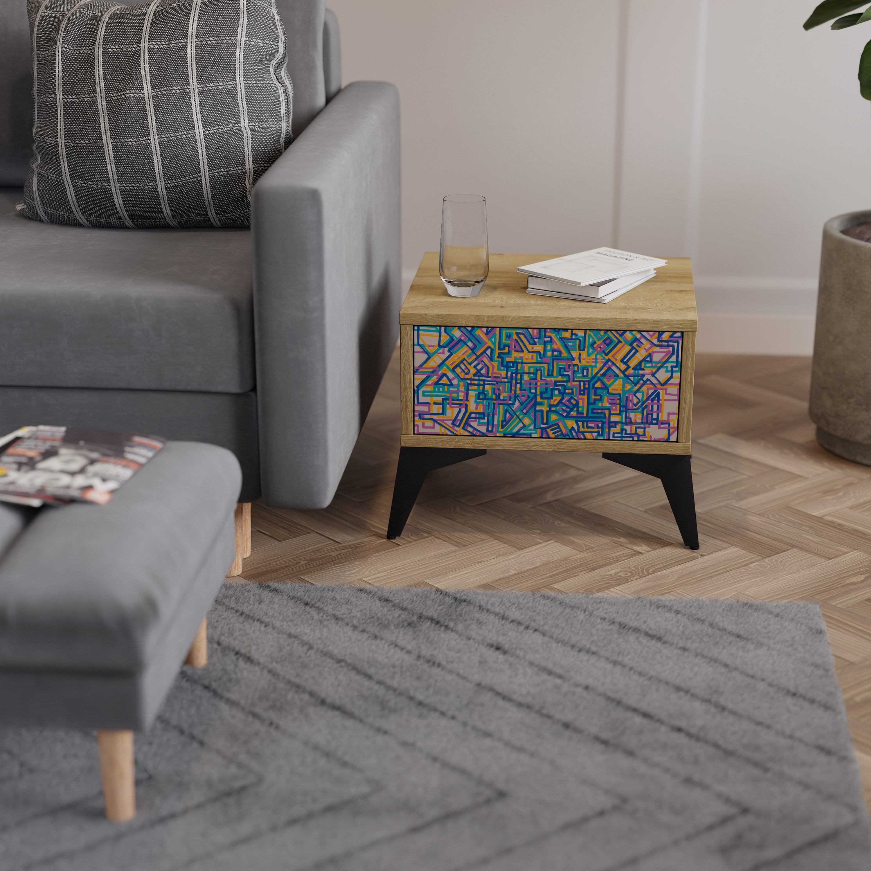 Table de chevet MEMORIES MAP effet chêne