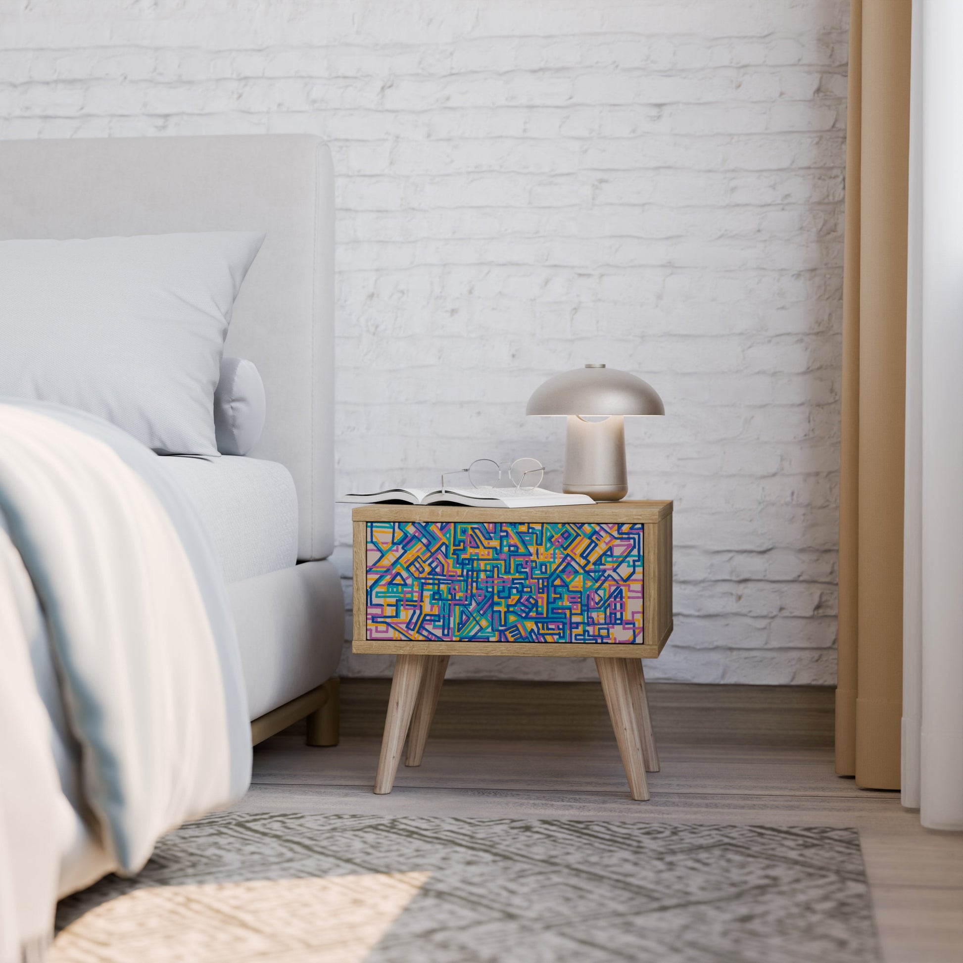 MEMORIES MAP Nightstand in Oak Effect