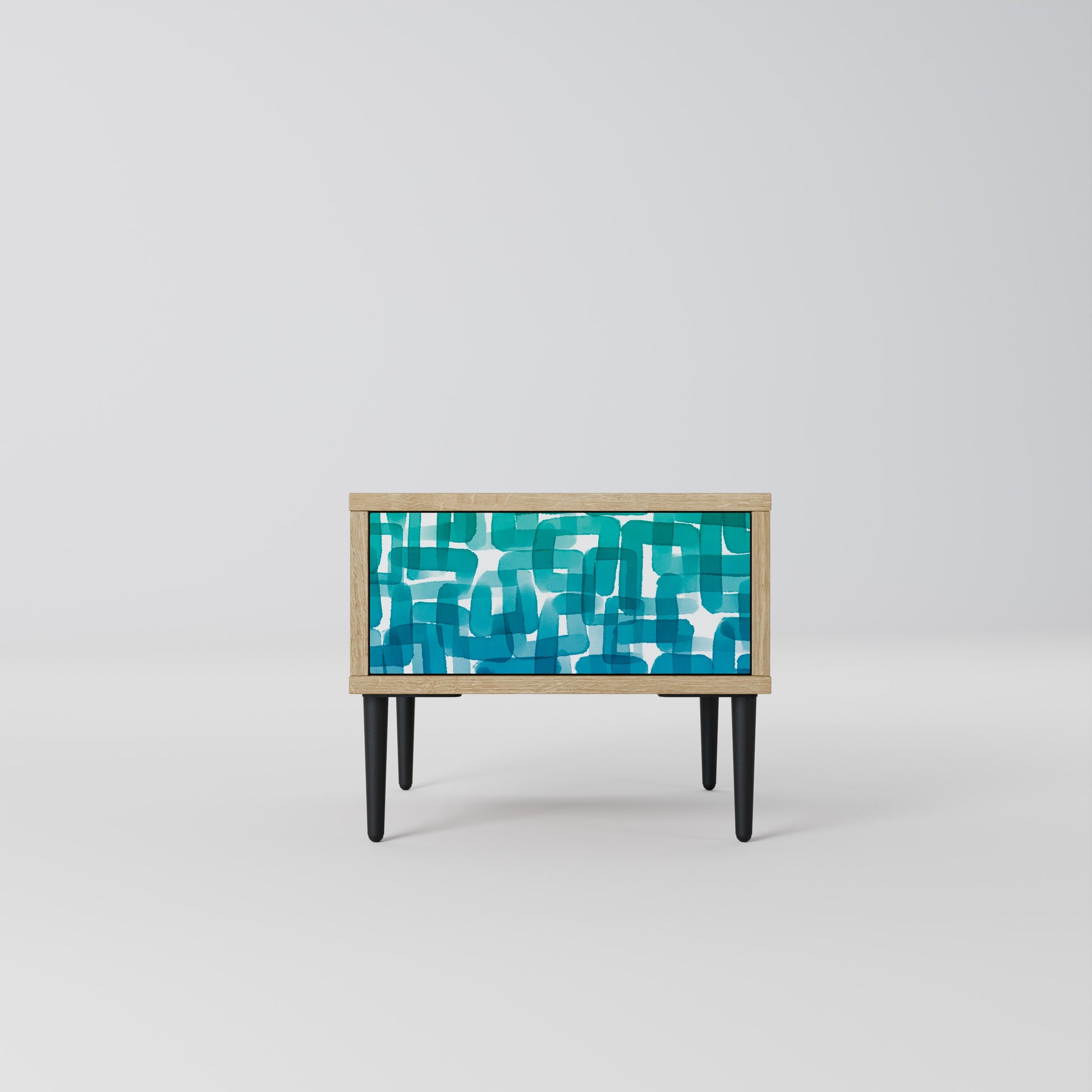 TURQUOISE RECTANGLES Nightstand in Oak Effect