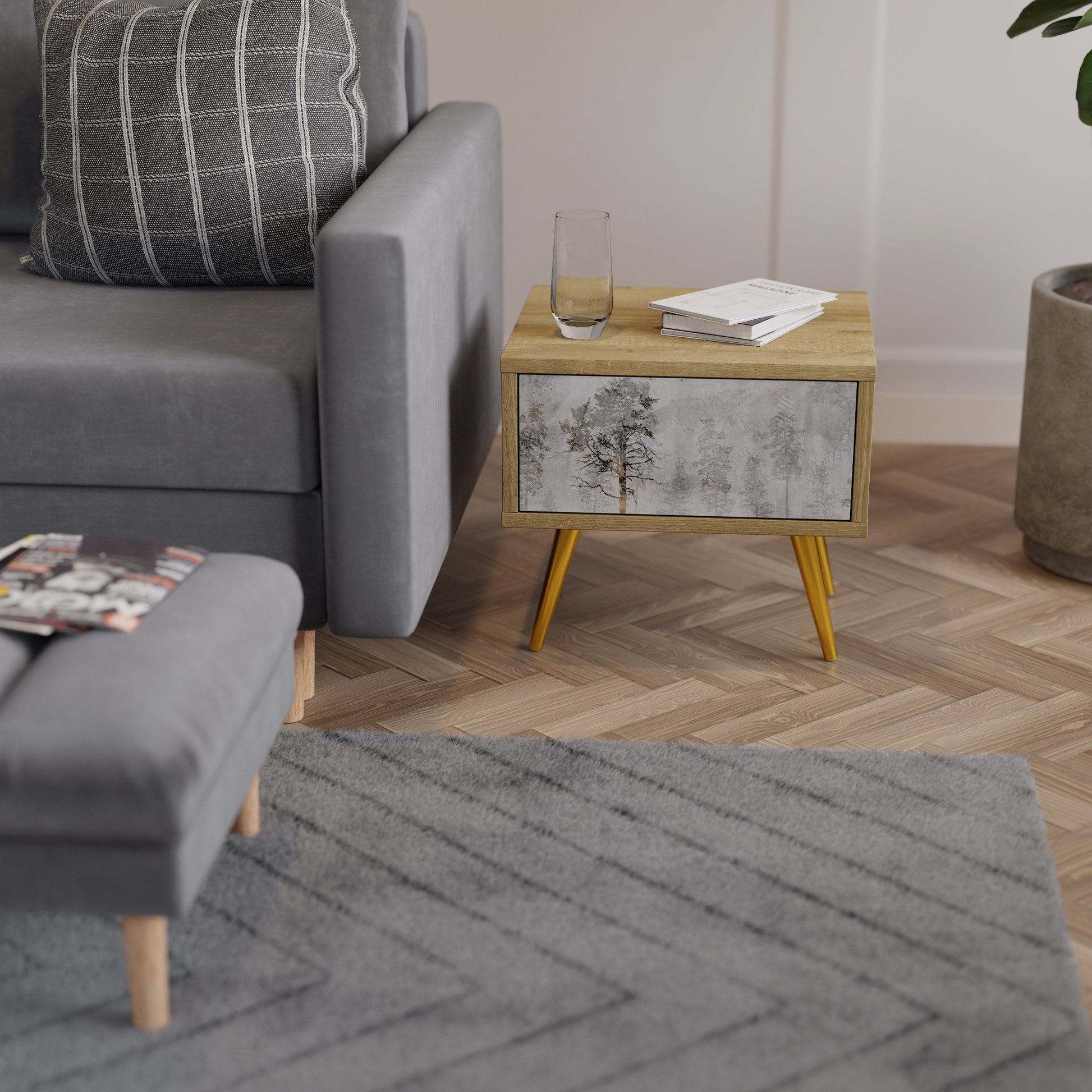 FADE IN THE TREES Nightstand in Oak Effect