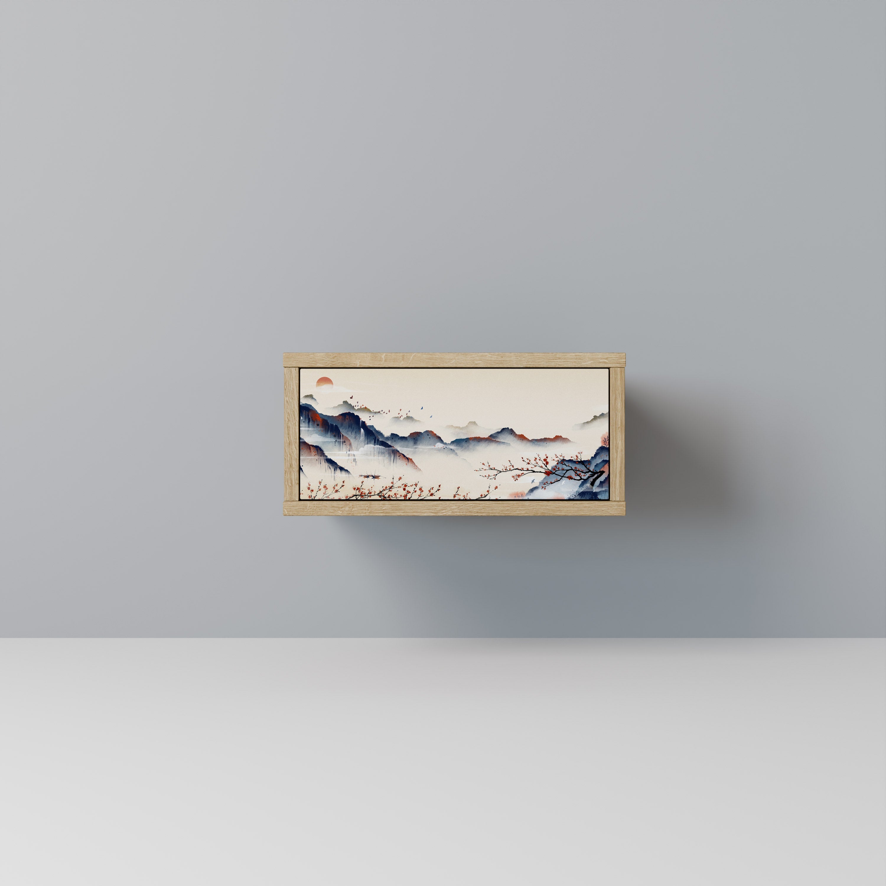 Table de chevet PAYSAGE JAPONAIS effet chêne
