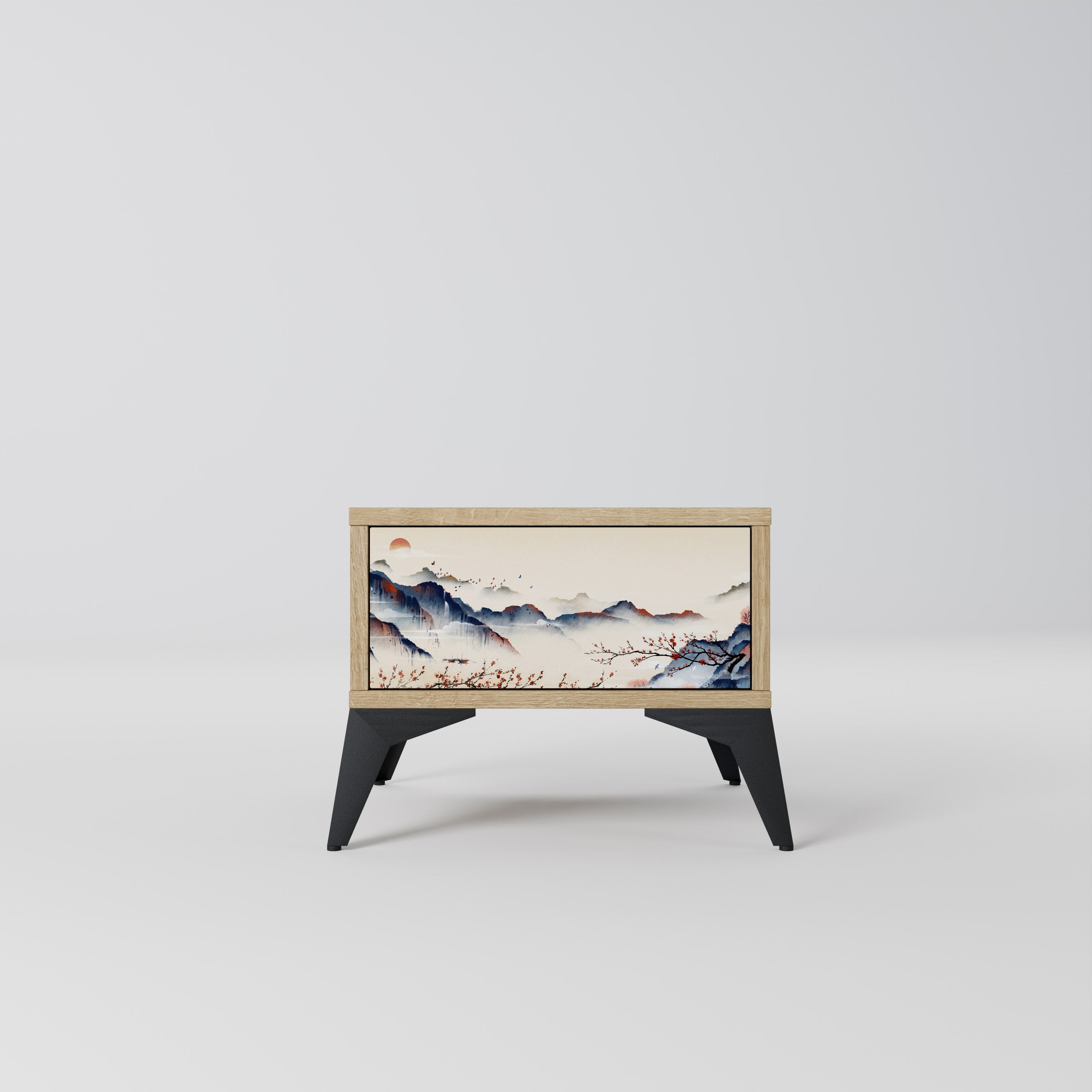 Table de chevet PAYSAGE JAPONAIS effet chêne