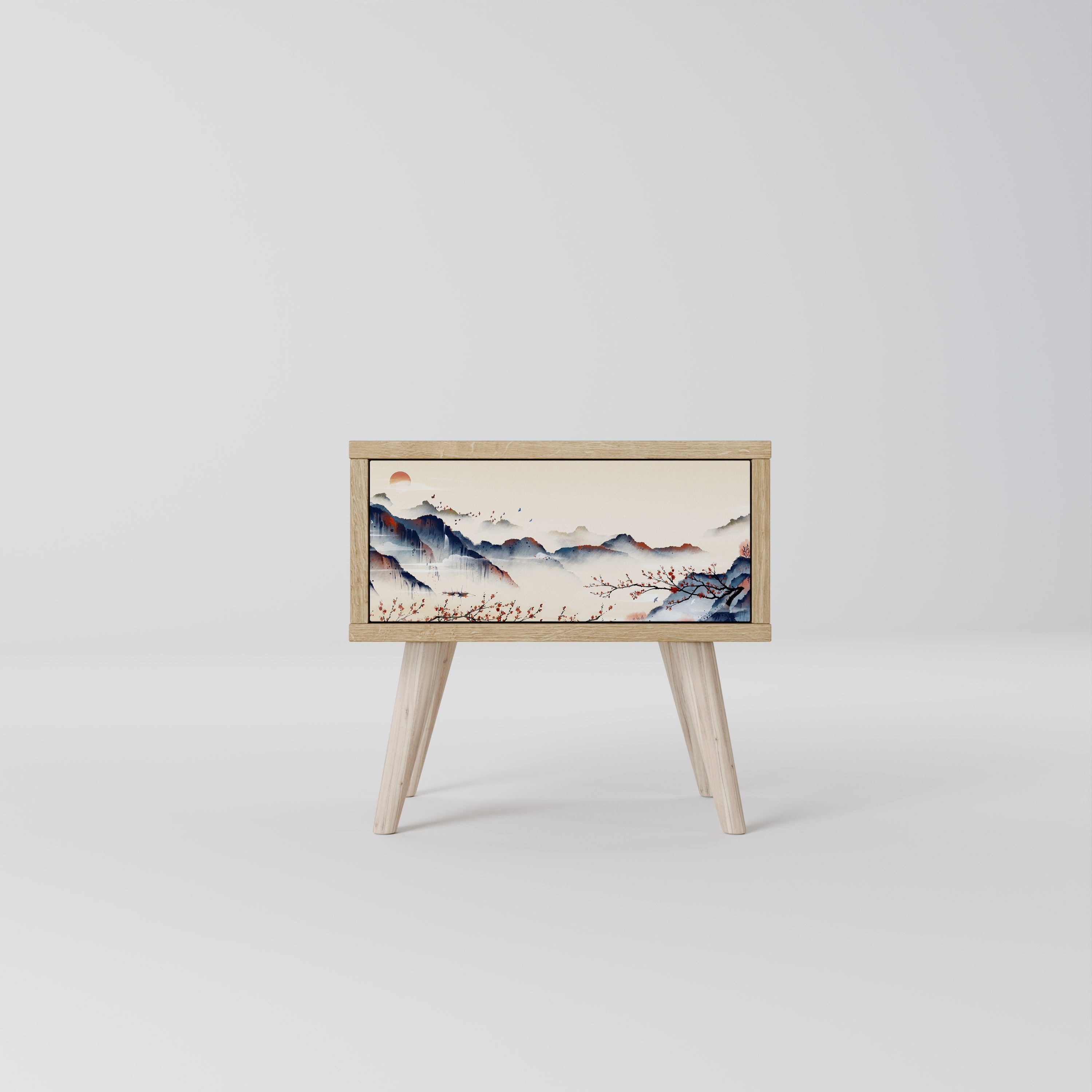 Table de chevet PAYSAGE JAPONAIS effet chêne