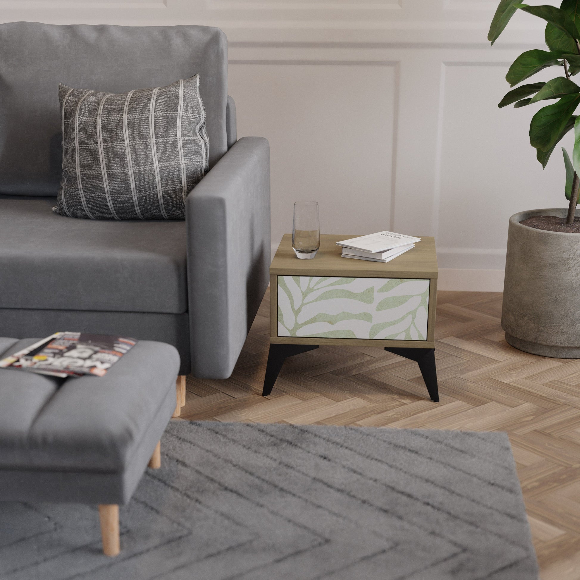 BOTANICAL SPARK Nightstand in Oak Effect