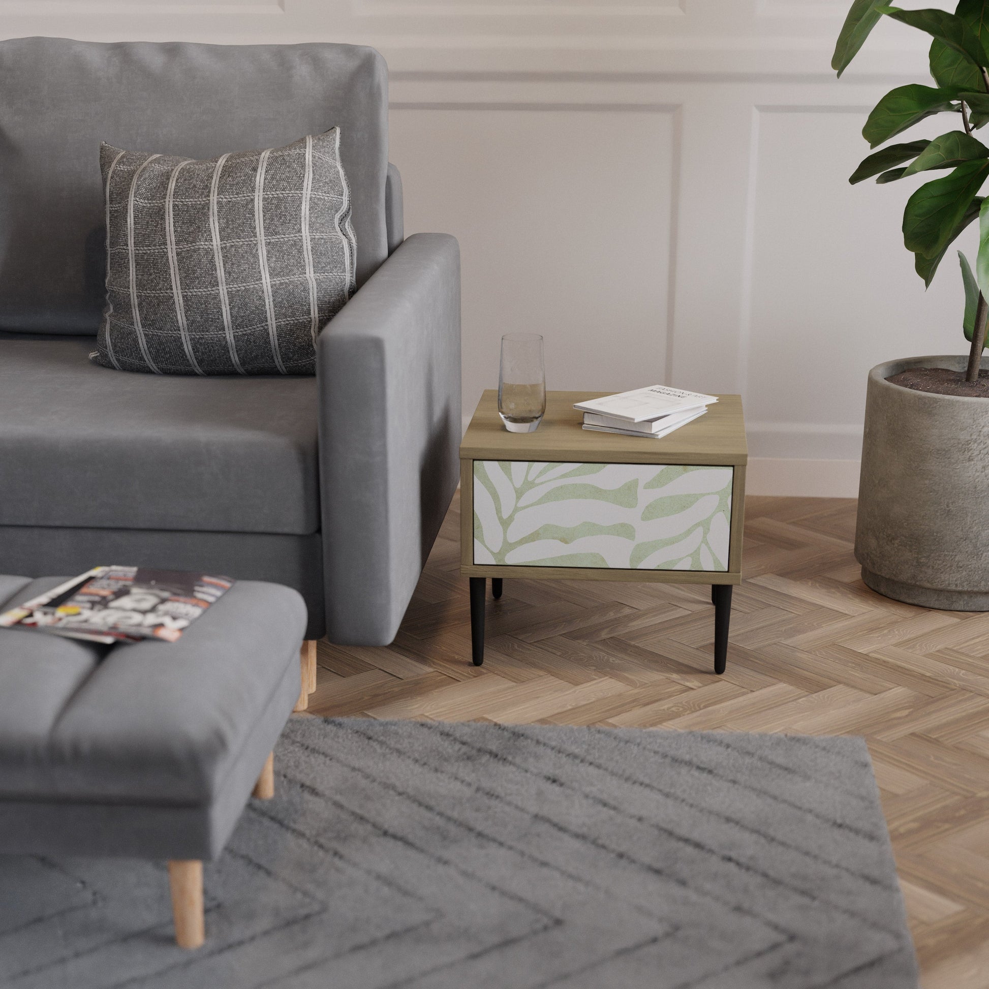 BOTANICAL SPARK Nightstand in Oak Effect
