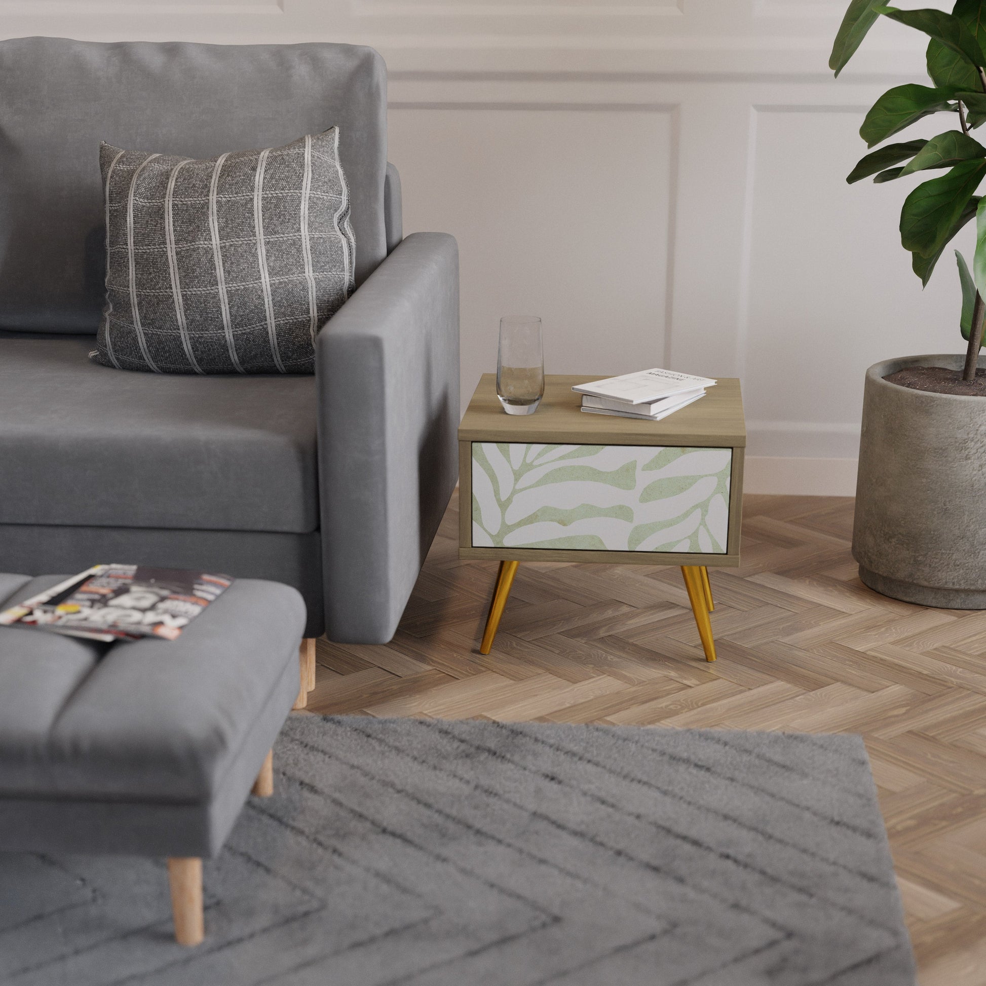 BOTANICAL SPARK Nightstand in Oak Effect