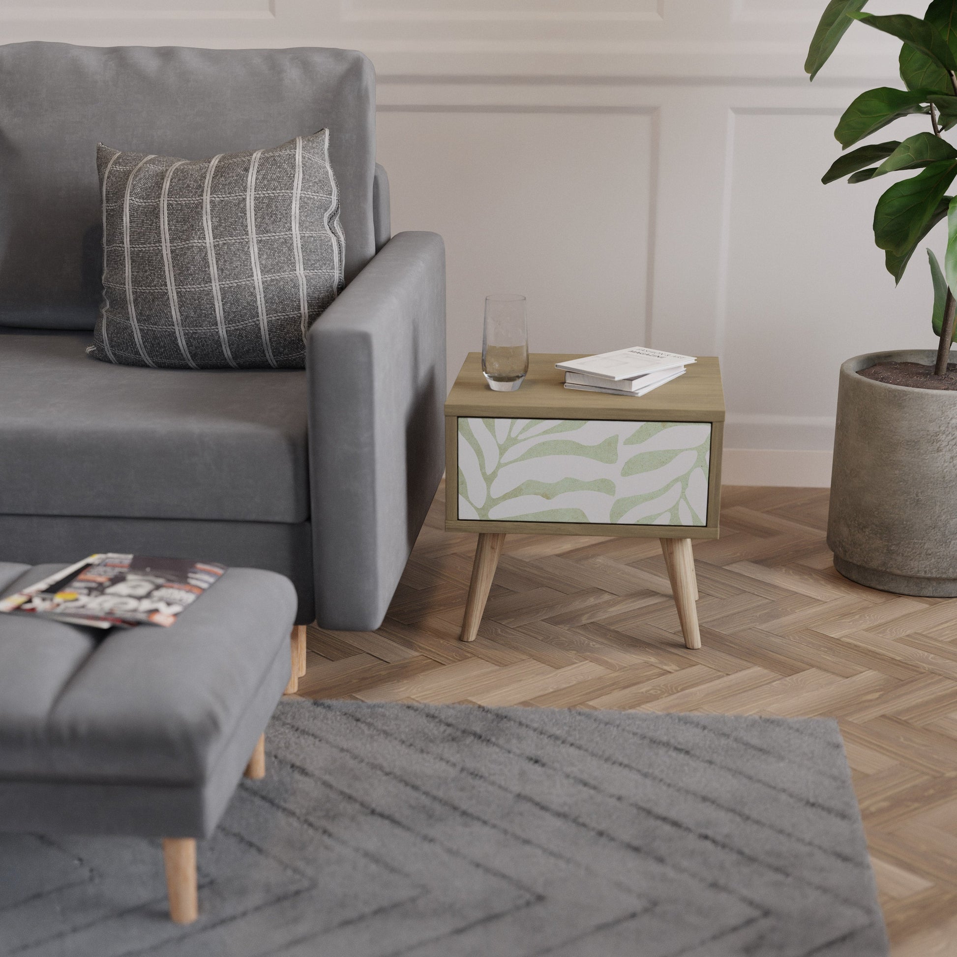 BOTANICAL SPARK Nightstand in Oak Effect