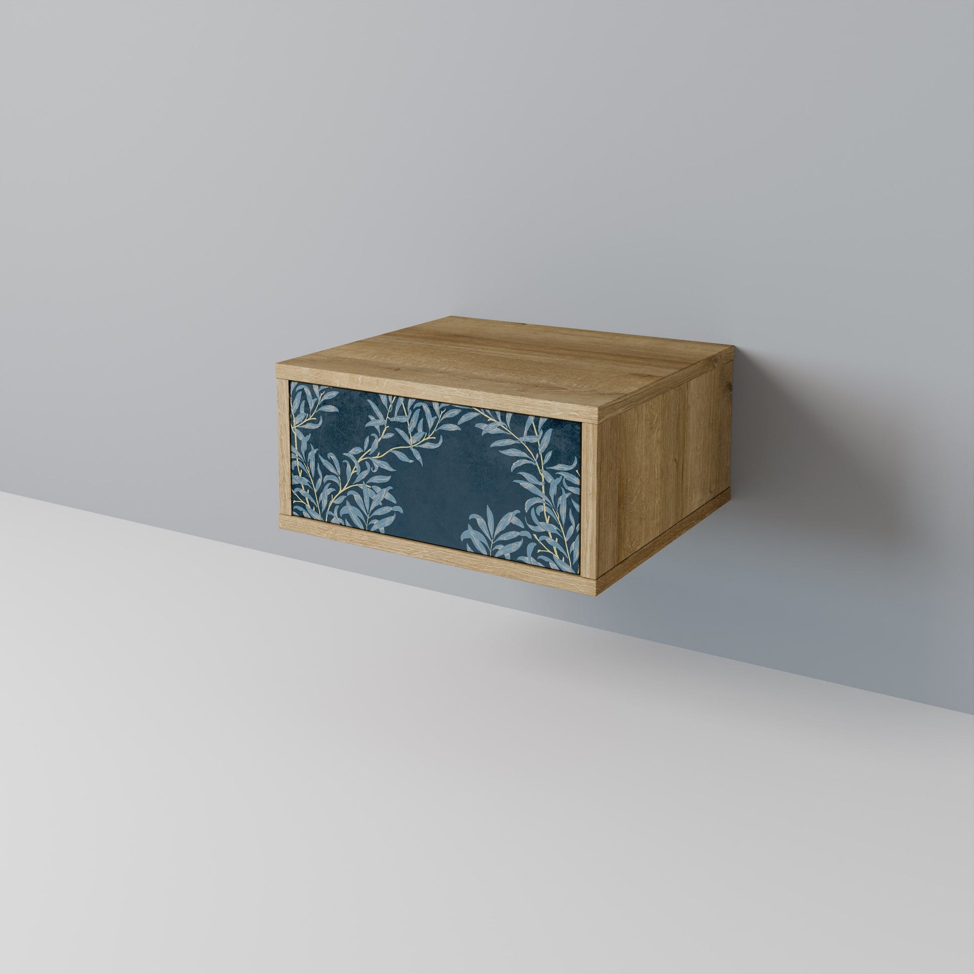 BLUE LEAVES Nightstand in Oak Effect
