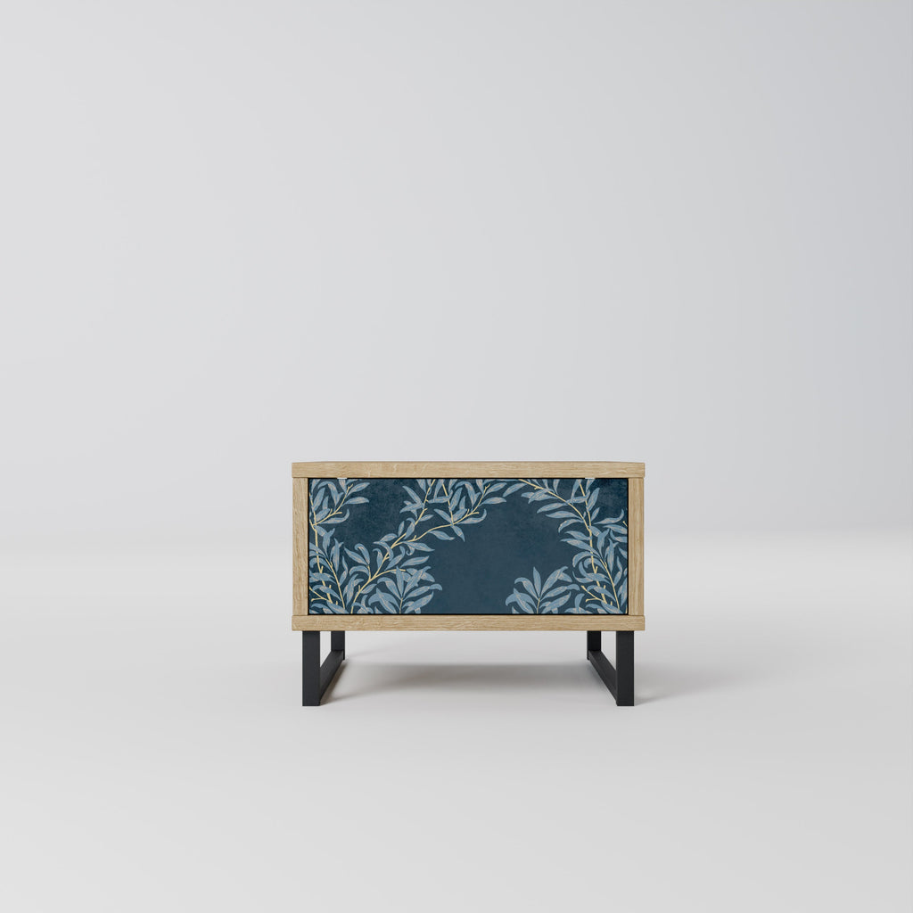 BLUE LEAVES Nightstand in Oak Effect