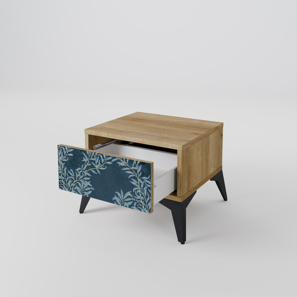 BLUE LEAVES Nightstand in Oak Effect