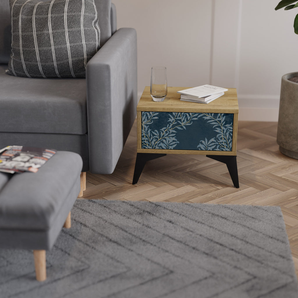 BLUE LEAVES Nightstand in Oak Effect